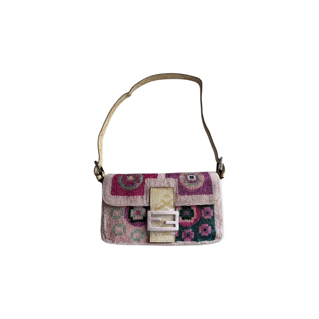 Vintage Fendi Boho Beaded Shoulder Bag for Women | Retro Designer Crossbody Purse | Perfect for Parties, Weddings & Everyday Use