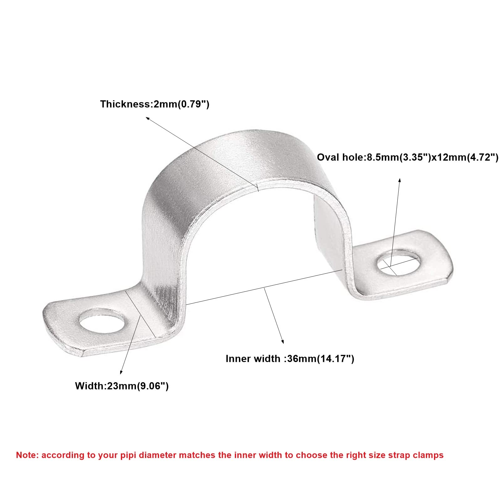 AKIHISA 10-Pack 36mm Heavy Duty 2-Hole U-Tube Strap Clamps, 304 Stainless Steel Pipe Brackets for Secure Fastening - 1-27/64 Inch Inner Diameter - Perfect for Plumbing, HVAC, and Electrical Cable Management