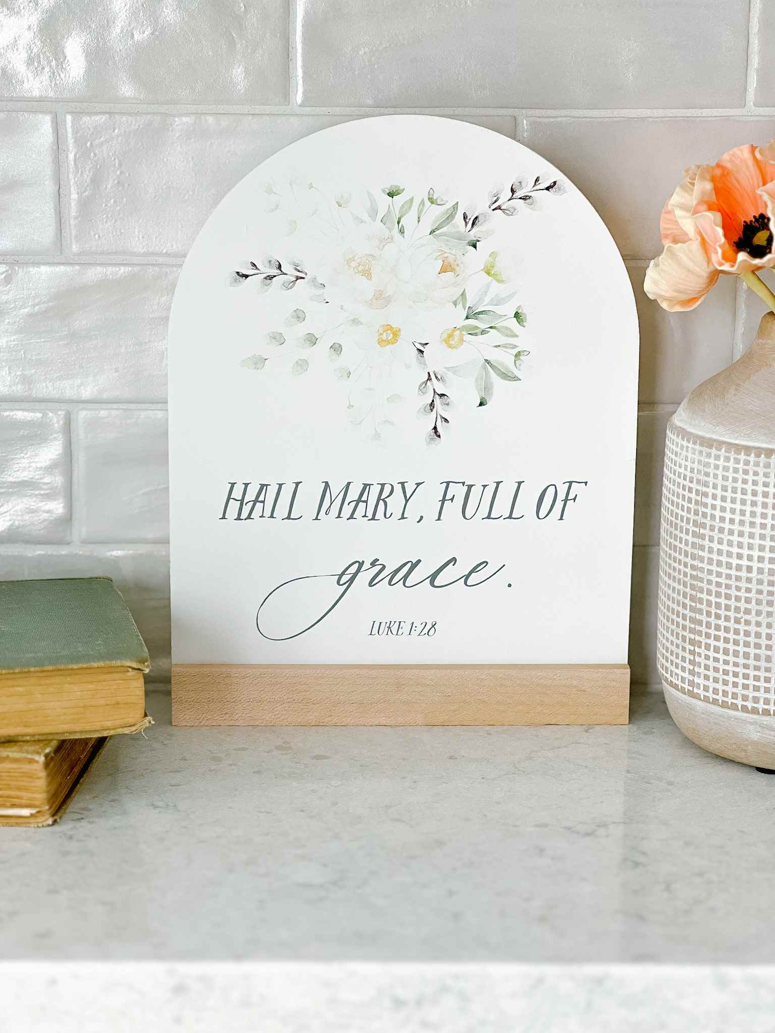 Hail Mary Arch Sign - Religious Home Decor for Wall, Perfect for Bedroom, Living Room & Prayer Space
