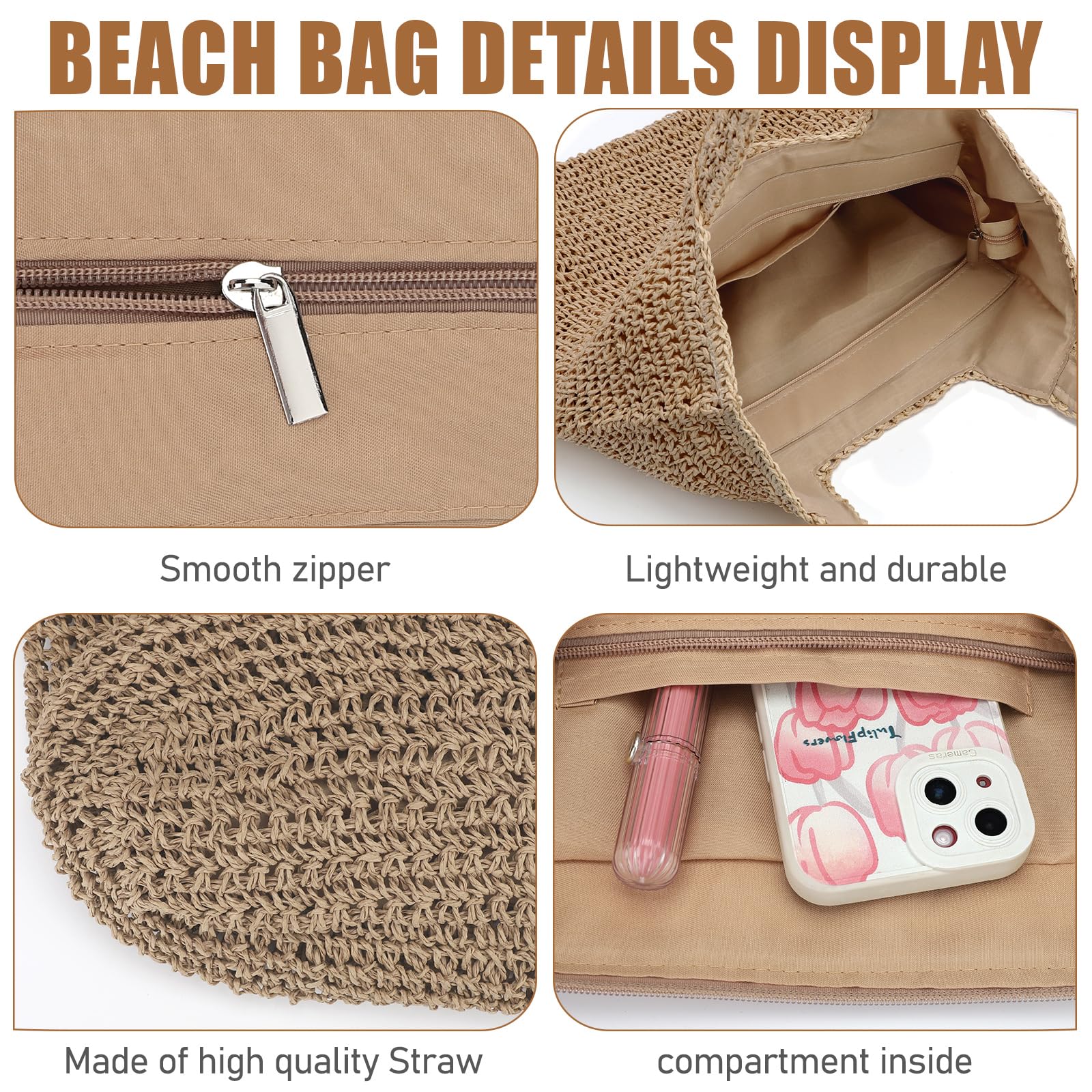 hatisan Straw Beach Bag for Women - Summer Woven Tote Shoulder Handbag - Boho Style Beach Accessory - Perfect for Pool, Vacation & Outdoor Activities