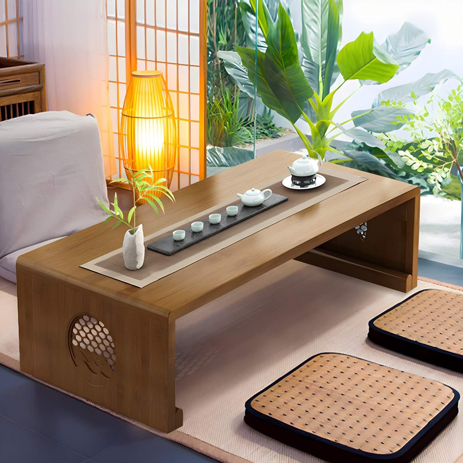 Japanese Folding Coffee Table - Portable Floor Table for Living Room, Dining Room, Tea Ceremony & Tatami - Compact Home Decor (47.24x19.68x12.2 Inch) - Perfect for Small Spaces, Indoor Picnics & Asian-Style Home Decor