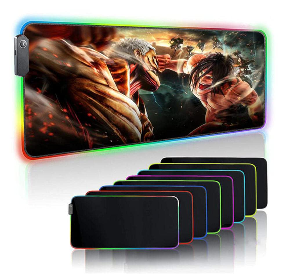 RGB Gaming Mouse Pad with LED Lights - 800x300mm Large Desk Mat for PC, Laptop, Keyboard & Mouse - Attack On Titan Themed Gamer Accessory for Esports & Office Use