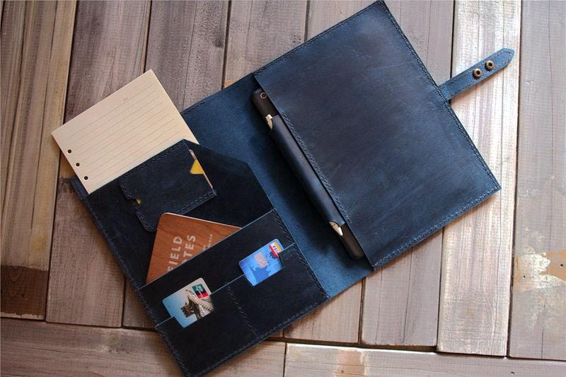 Premium Custom Blue Leather Laptop Sleeve Case for MacBook Pro/Air - Protective & Stylish Cover for Work, Travel & School
