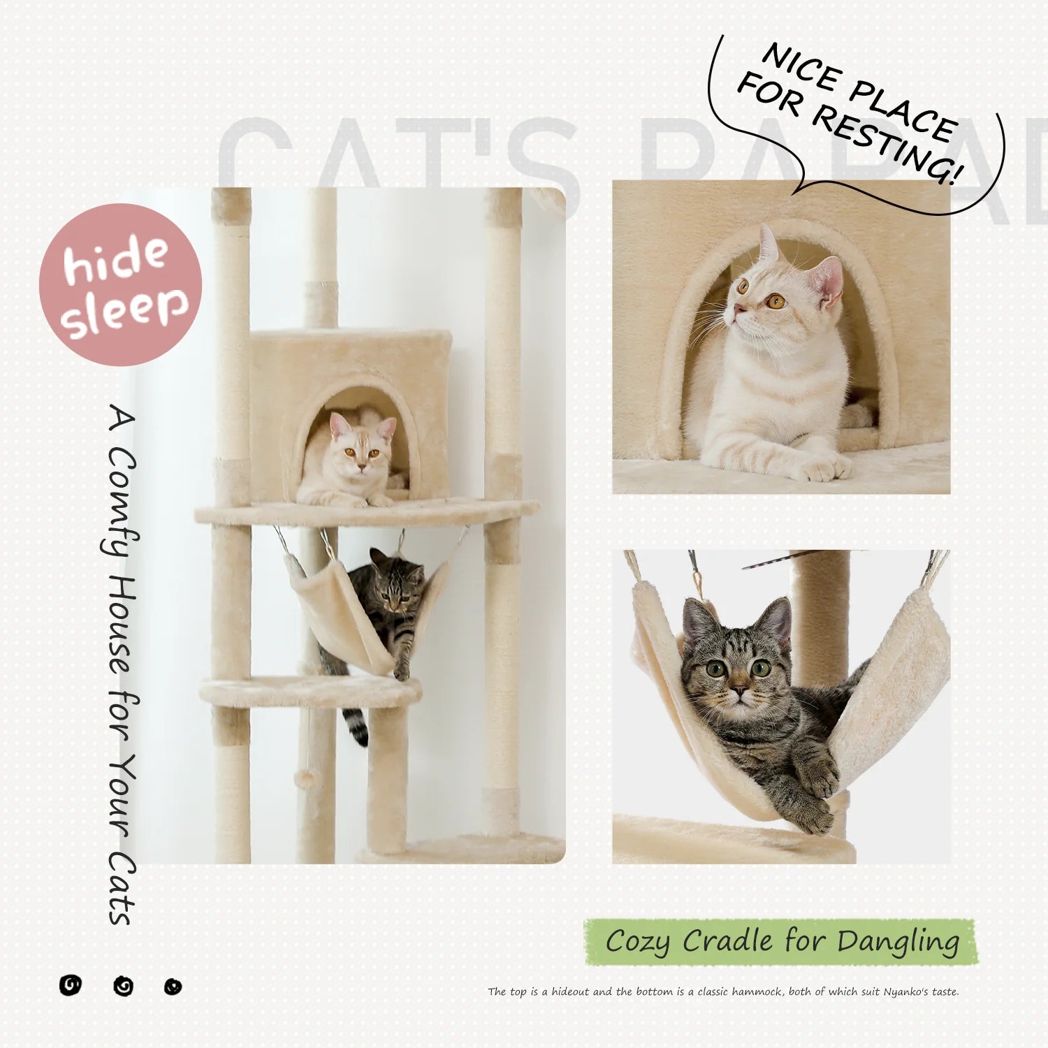 Adjustable Floor to Ceiling Cat Tree with Scratching Posts & Perches - Beige Cat Condo Bed for Indoor Cats - Perfect for Small Spaces & Apartments