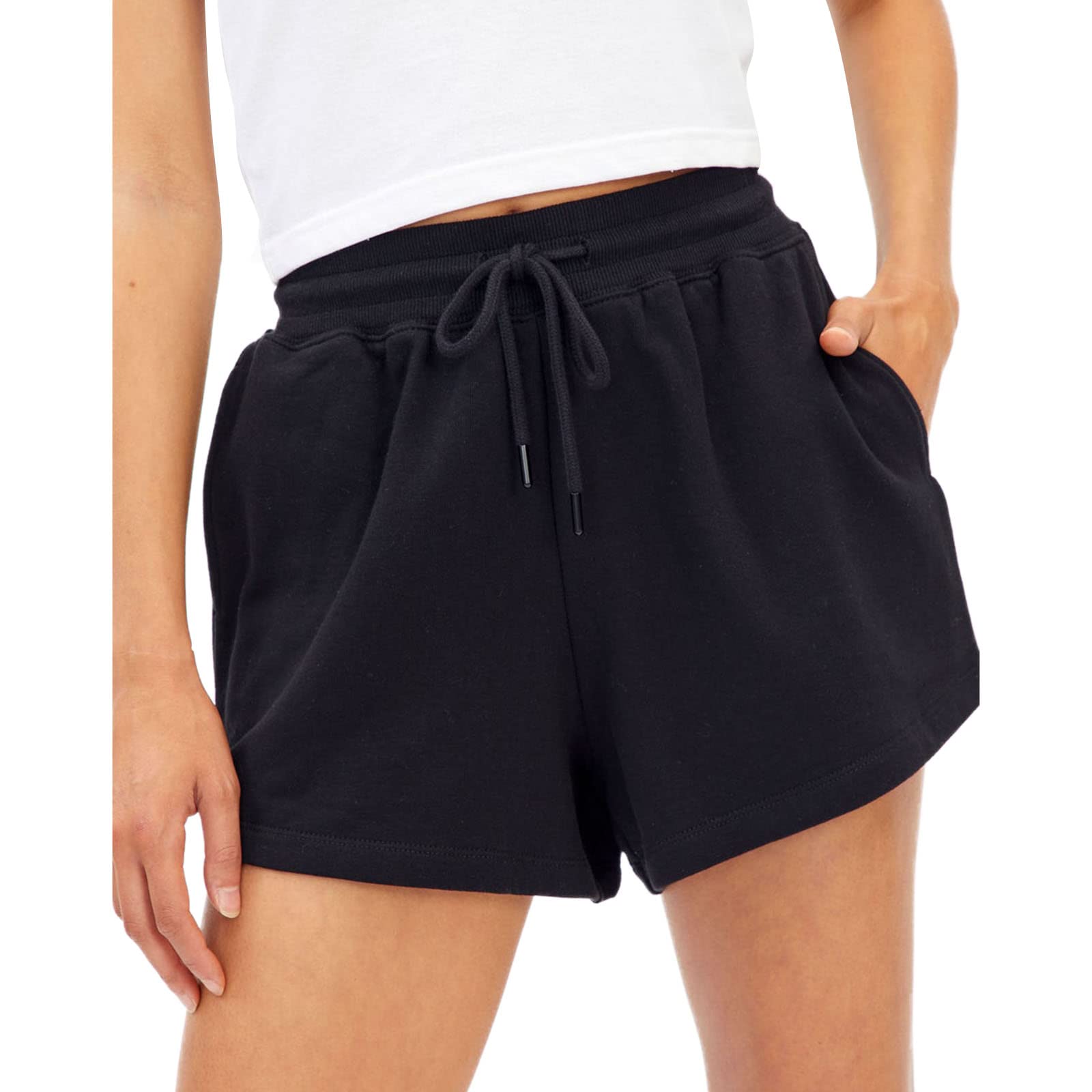 Vohawsa Women's High Waist Cotton Sweat Shorts - Athletic Casual Workout Running Yoga Shorts with Pockets for Summer | Perfect for Gym, Lounge & Streetwear Fashion