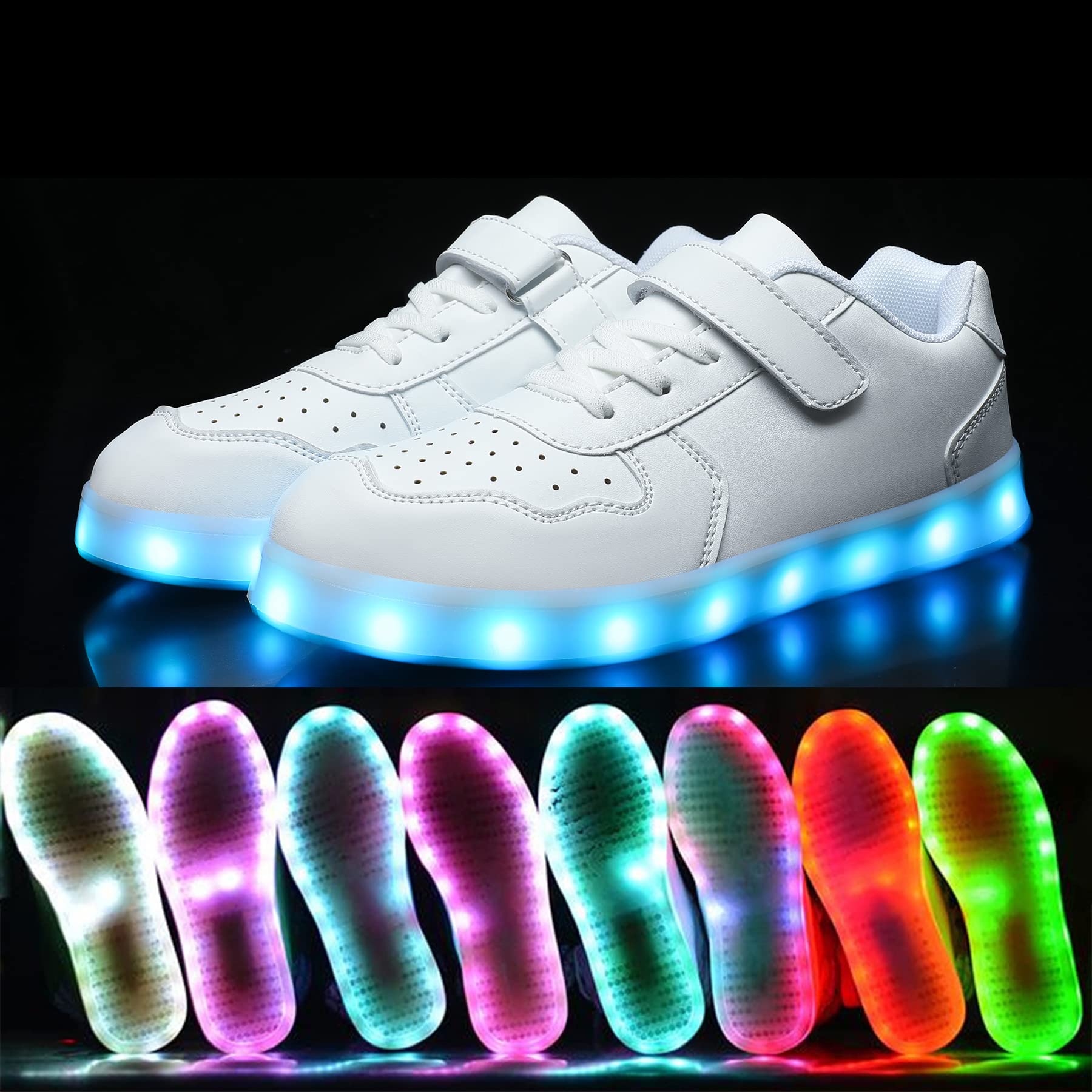 Wooowyet Kids LED Sneakers for Boys & Girls - Light Up Shoes with Hook & Loop, USB Rechargeable - Perfect for Nighttime Play, Parties, and Outdoor Activities