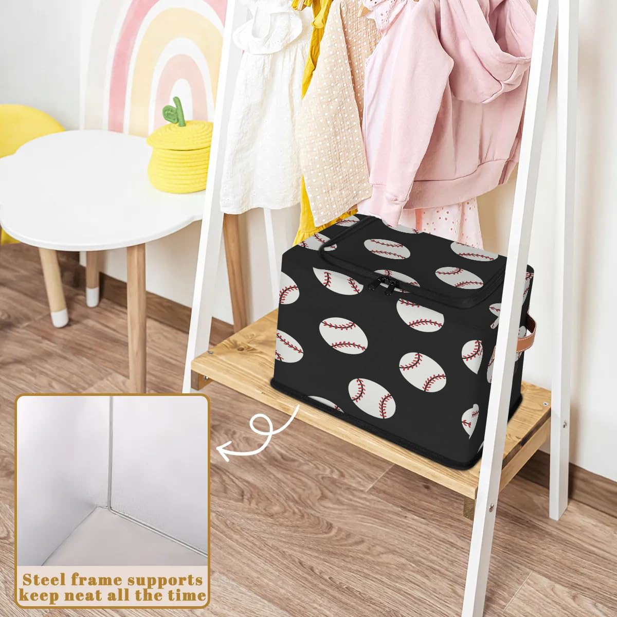 Baseball Print Storage Bins with Zipper Lid - Foldable Fabric Storage Baskets for Clothes, Blankets & Toys - Collapsible Storage Box with Handles (2 Pack) - Perfect for Closet, Nursery & Playroom Organization