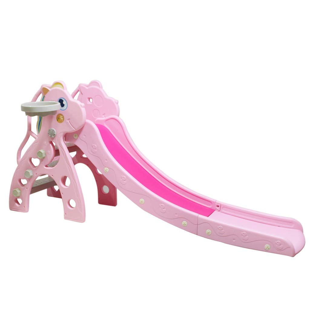 VESNIBA Folding Slide with Basketball Hoop - Sturdy Toddler Playground Climber for Indoor & Outdoor Use - Kids Backyard Water Slide with Blower (Pink & White, One Size) - Perfect for Birthday Parties, Backyard Fun & Preschool Play Areas