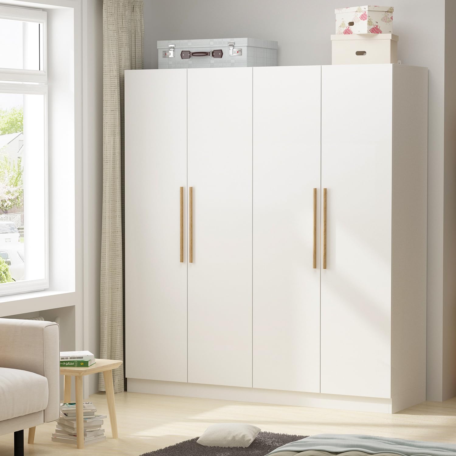 AIEGLE 4-Door Freestanding Wardrobe Armoire Closet with Shelves & 3 Hanging Rods - 63