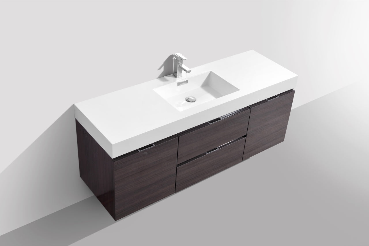 BSL60 High Gloss Grey Oak Wall Mount Bathroom Vanity with Single Sink - Modern Space-Saving Design for Small Bathrooms, Powder Rooms & Apartments