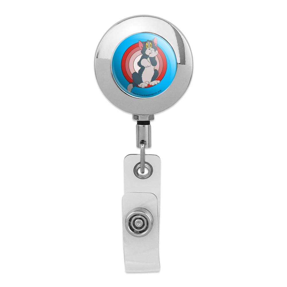 Tom & Jerry Metal ID Card Holder - Chrome Retractable Reel for Work & Events
