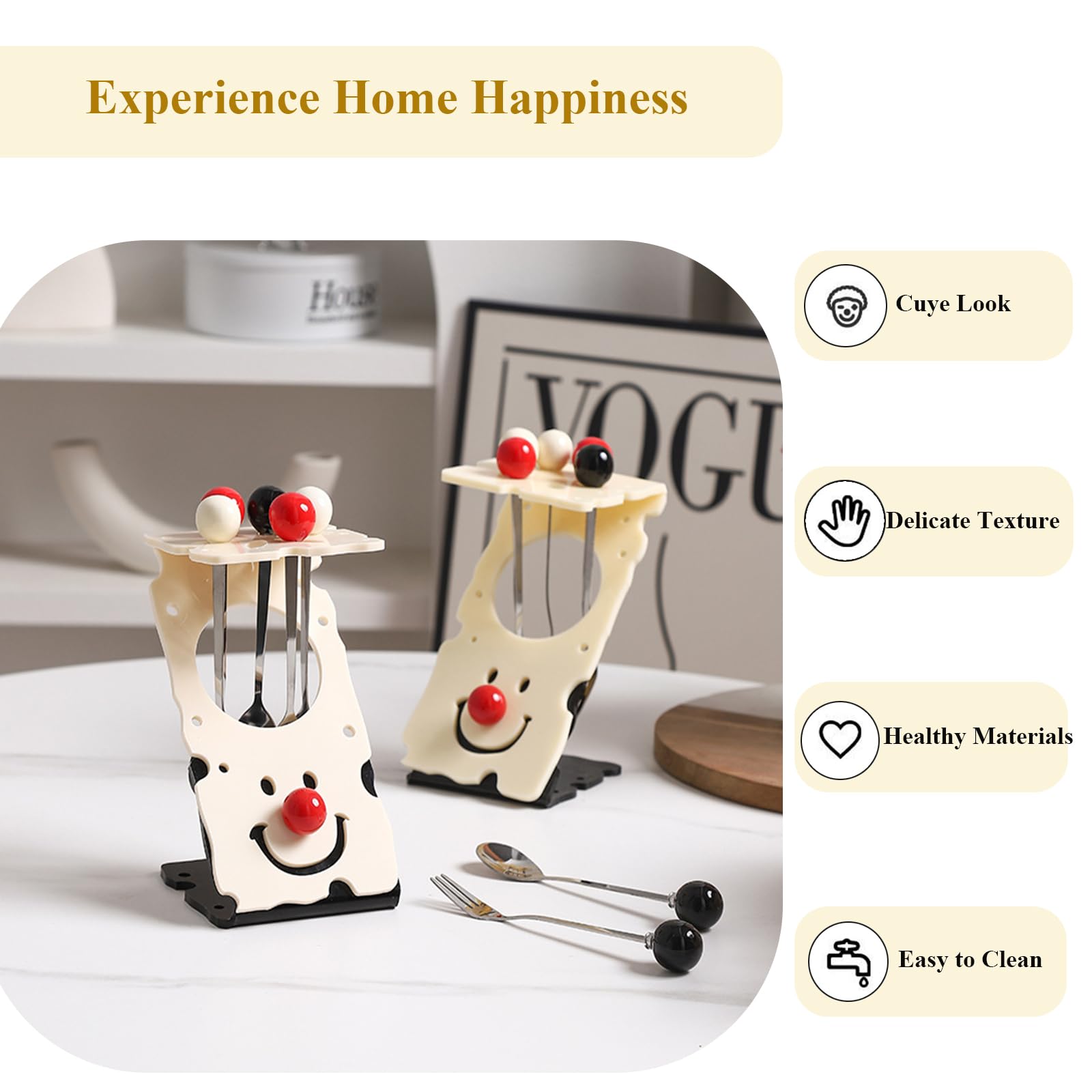 6-Piece Mini Dessert Forks Set - Stainless Steel Appetizer & Cocktail Forks with Clown Holder - Perfect for Home, Party, Wedding & Fruit, Cake Serving (Colorful)
