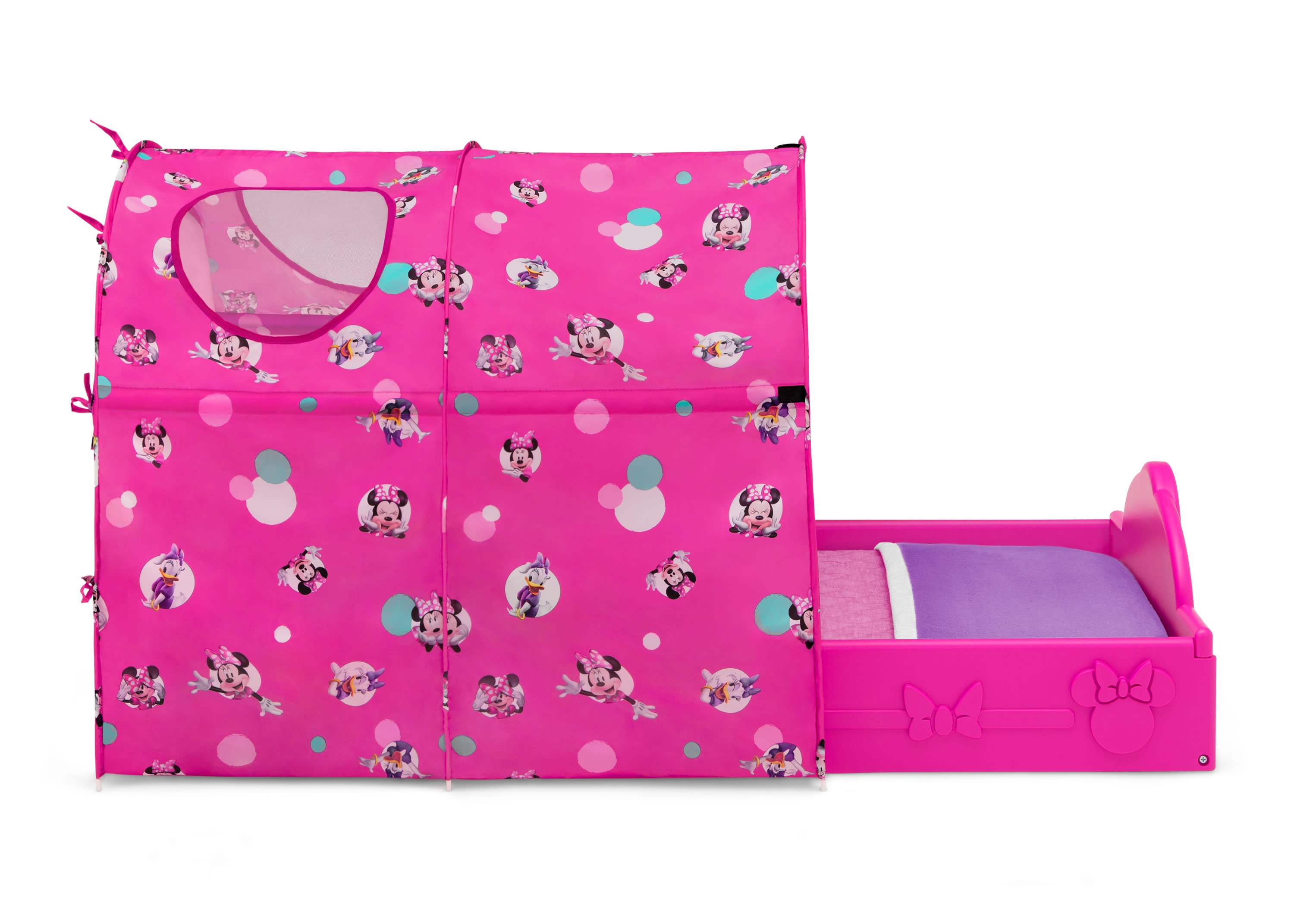 Minnie Mouse Toddler Bed with Canopy - Plastic Sleep and Play Bed for Girls, Disney Princess Themed Nursery Furniture - Perfect for Bedrooms, Daycare, and Playrooms