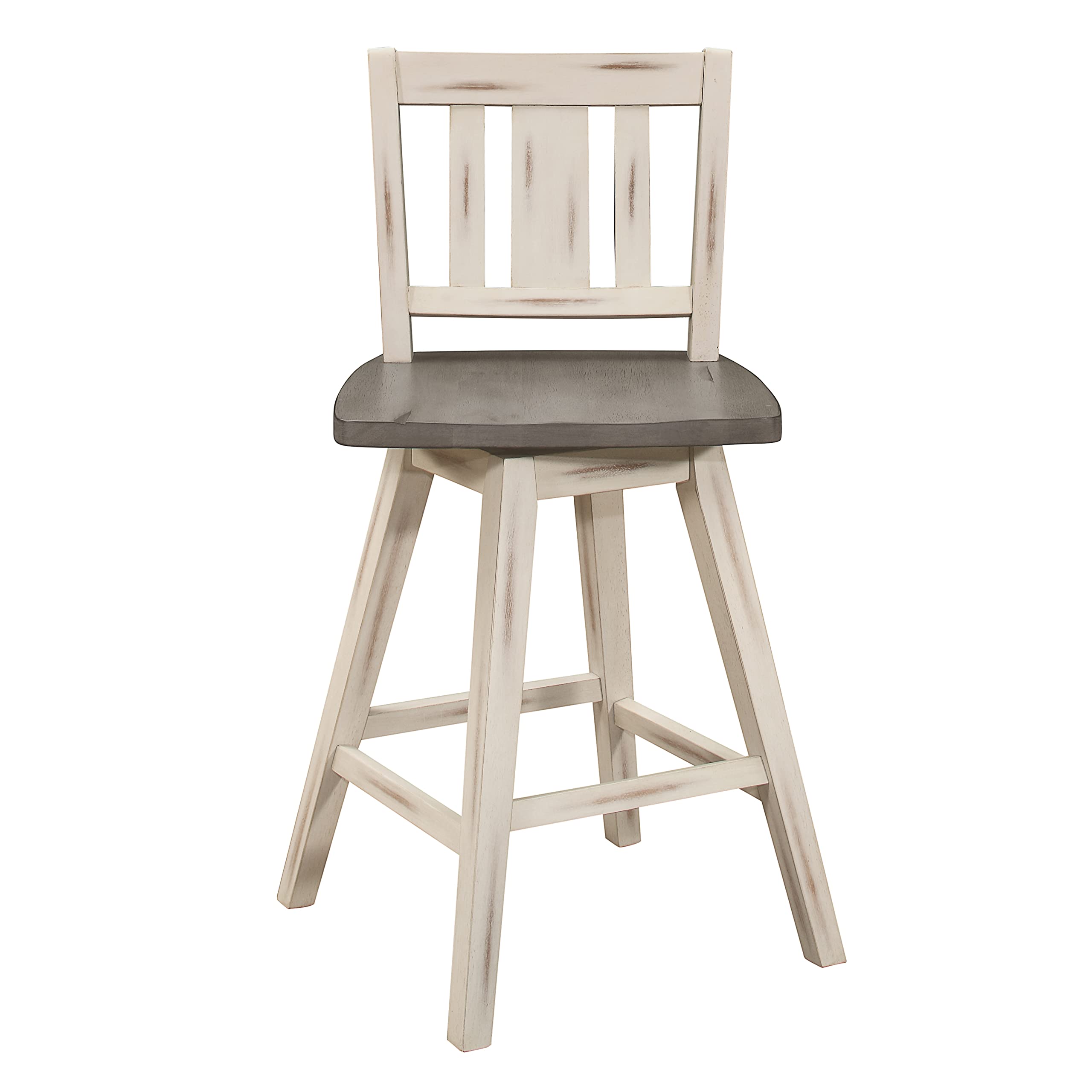 Modern Solid Wood Swivel Counter Height Bar Stools Set of 2 - High Back Kitchen Island Stools with Footrest & Vertical Slat Design - 24