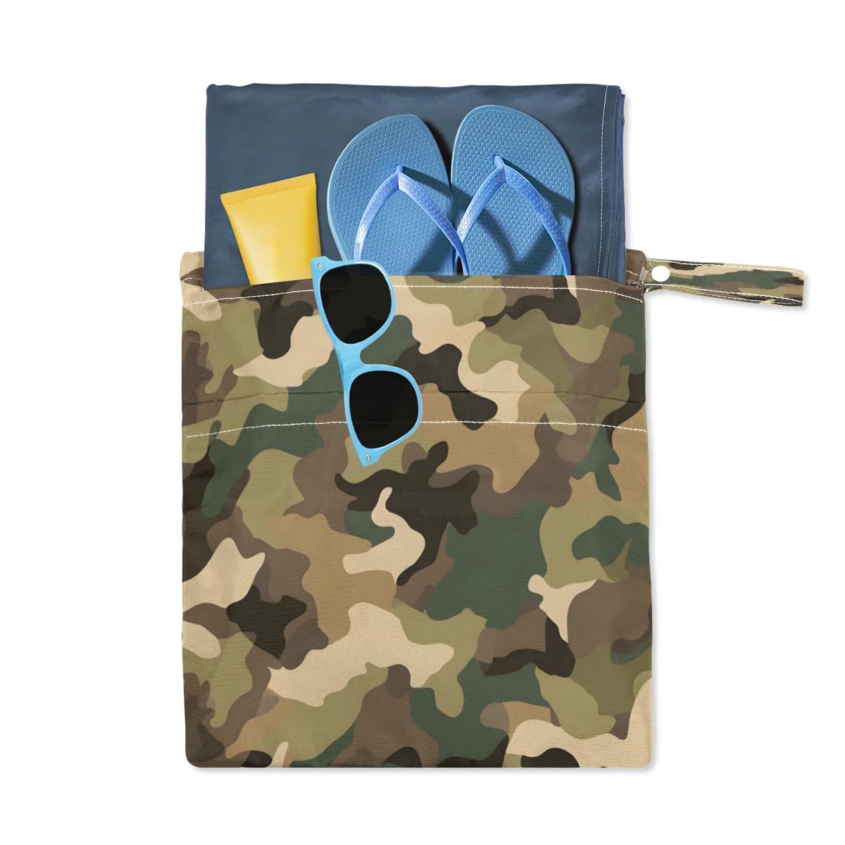 2-Pack Waterproof Wet Dry Bags for Travel, Gym & Beach - Camo Print Laundry & Swimwear Organizer - Reusable Cloth Diaper & Bathing Suit Storage Bag (Ideal for Pool, Yoga, Sports & Baby Care)