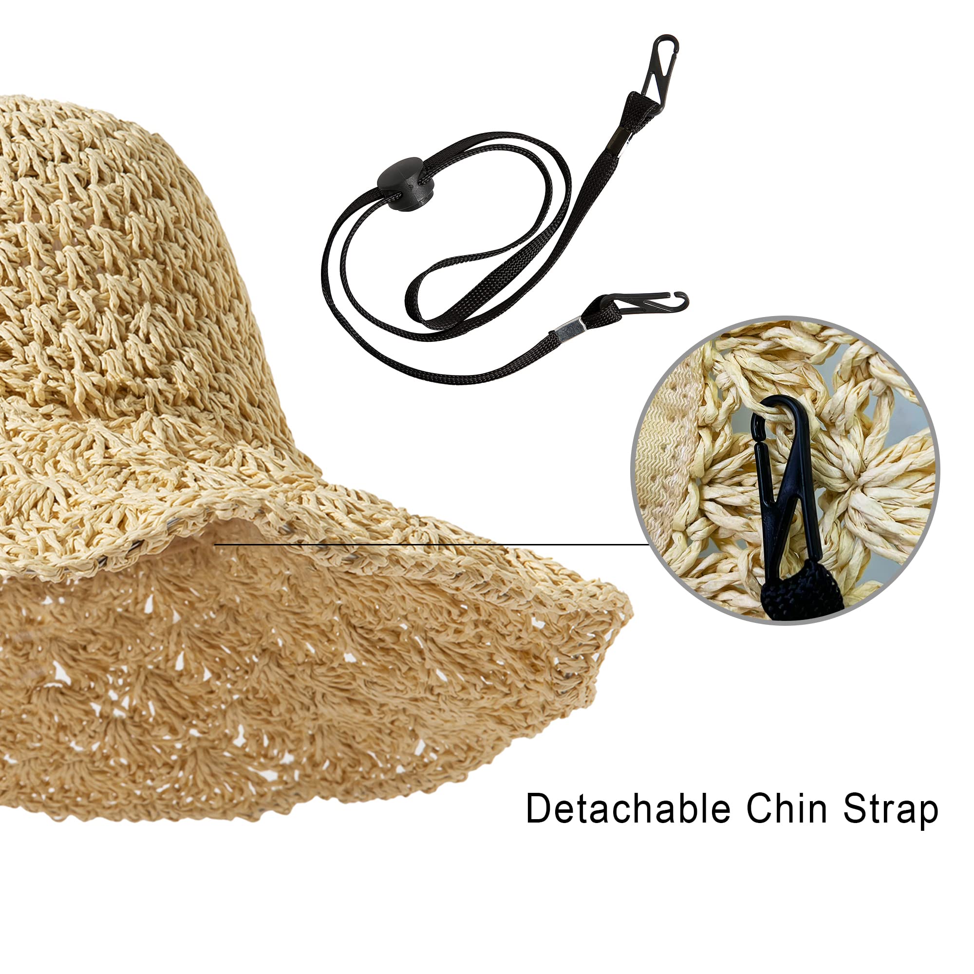 Lanzom Women's Wide Brim Straw Hat - Foldable Floppy Braided Sun Hat for Beach, Travel & Outdoor Activities - UV Protection Summer Hat (Khaki) | Perfect for Vacations, Pool Parties and Gardening