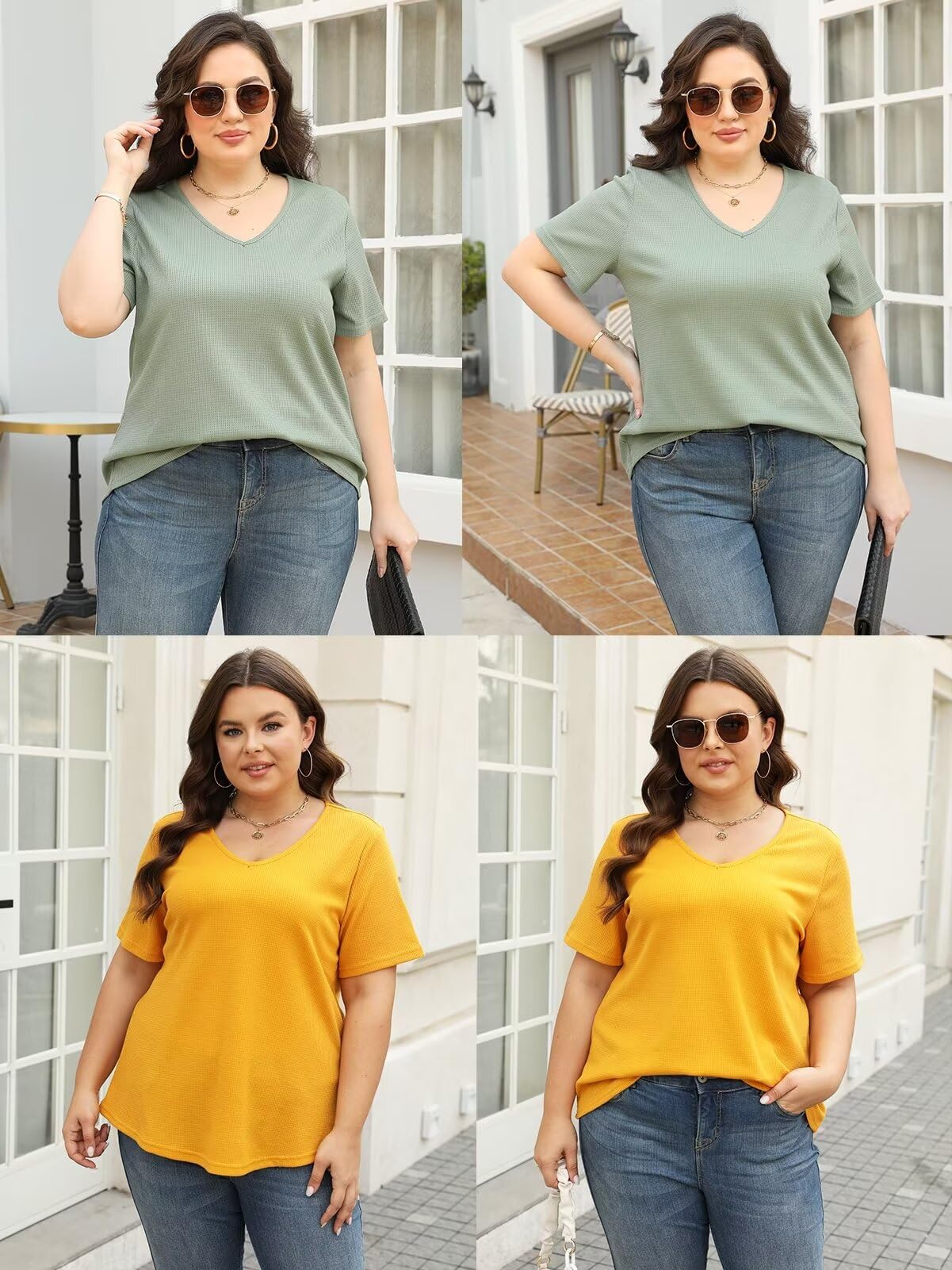 DOLNINE Plus Size Tops for Women - Summer Casual V Neck Short Sleeve T-Shirts, Waffle Knit Tunics for Work, Travel & Everyday Wear
