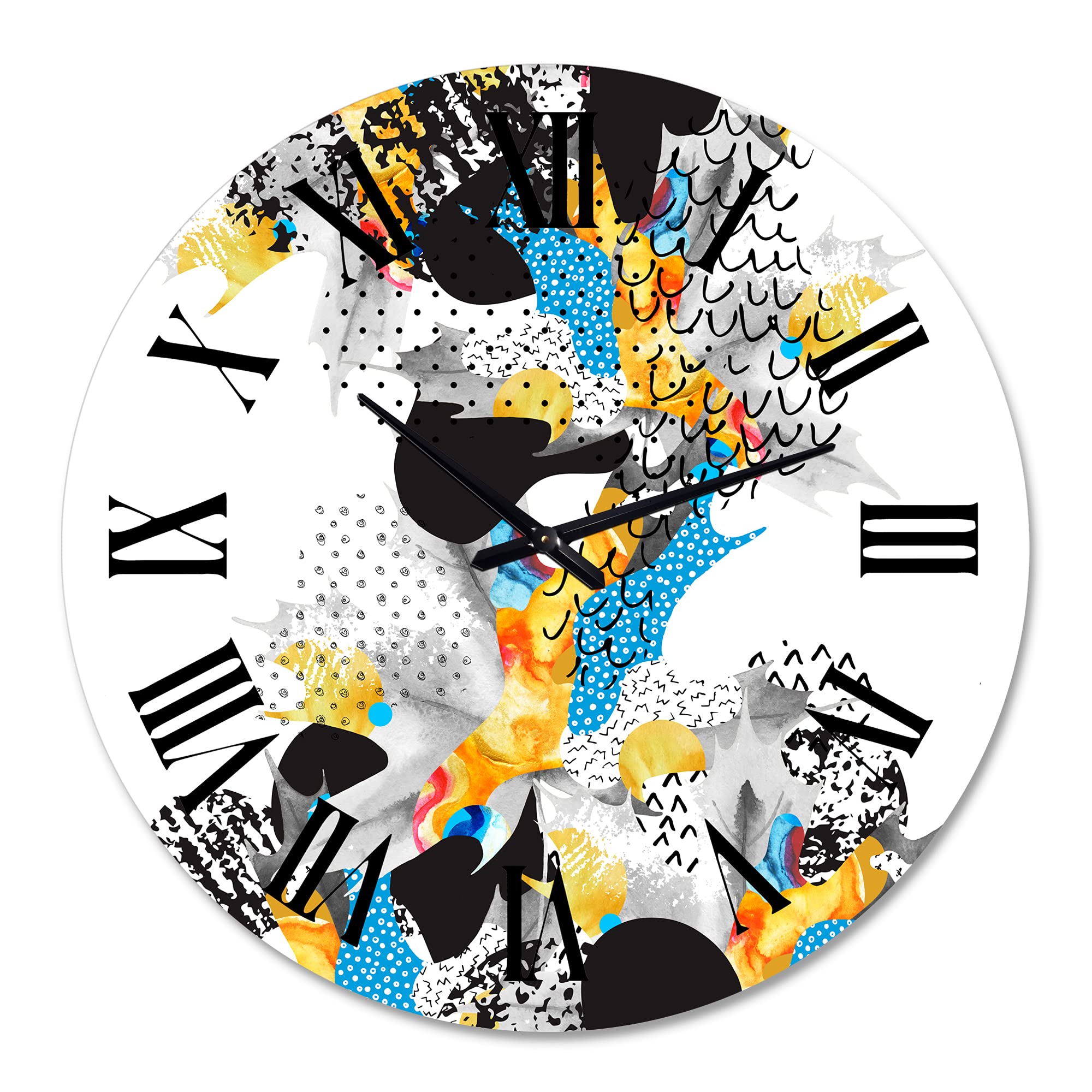 Bauhaus Memphis Style Modern Wall Clock - Minimalist Abstract Fluid Shapes, Large Fractal Design for Bedroom & Living Room Decor | Perfect for Home, Office & Interior Design