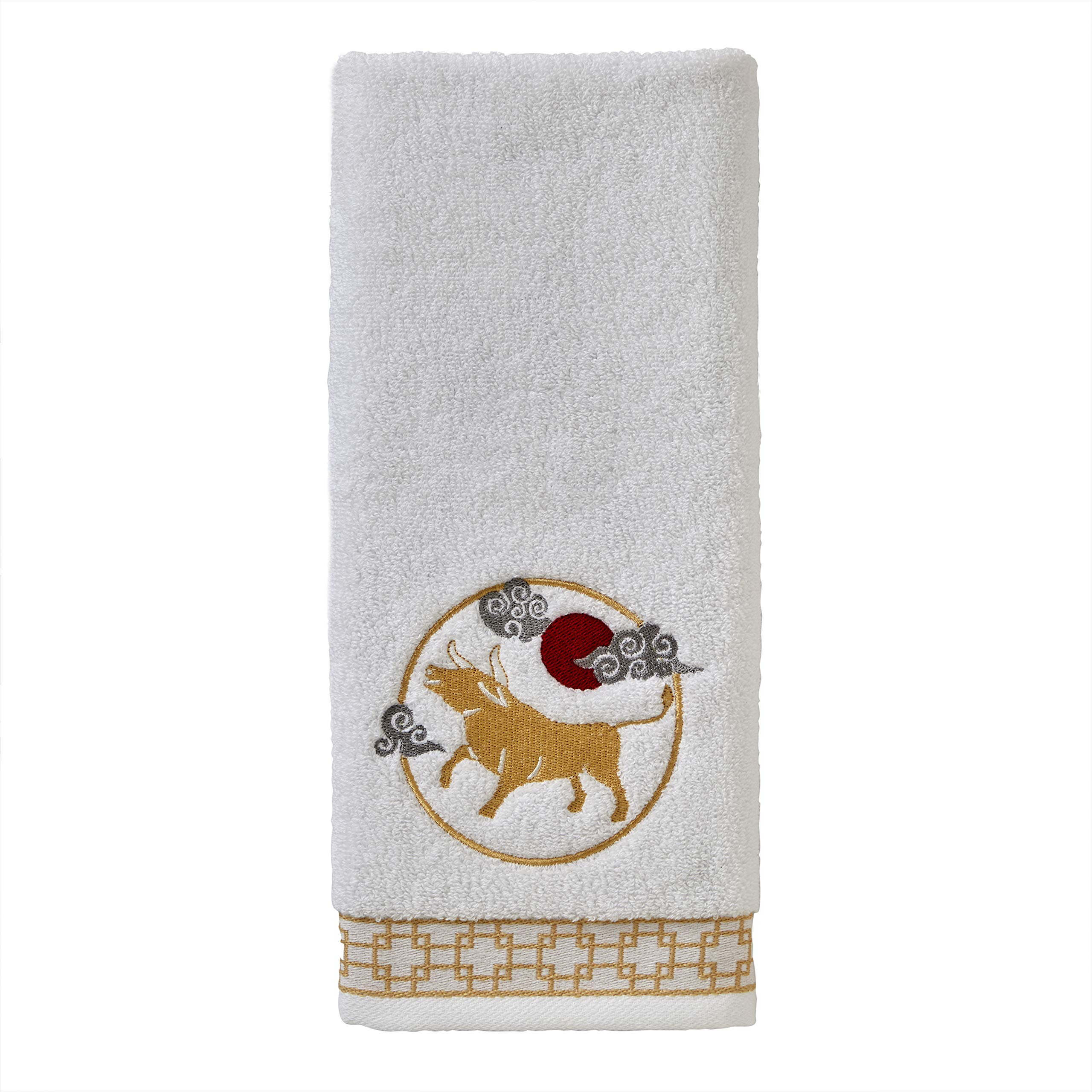 SKL Home Vern Yip Zodiac Ox Hand Towel Set - 2-Piece White Bath Towels for Kitchen & Bathroom Decor, Chinese Zodiac Gift for Ox Year, Soft Absorbent Cotton Towels for Home & Spa Use