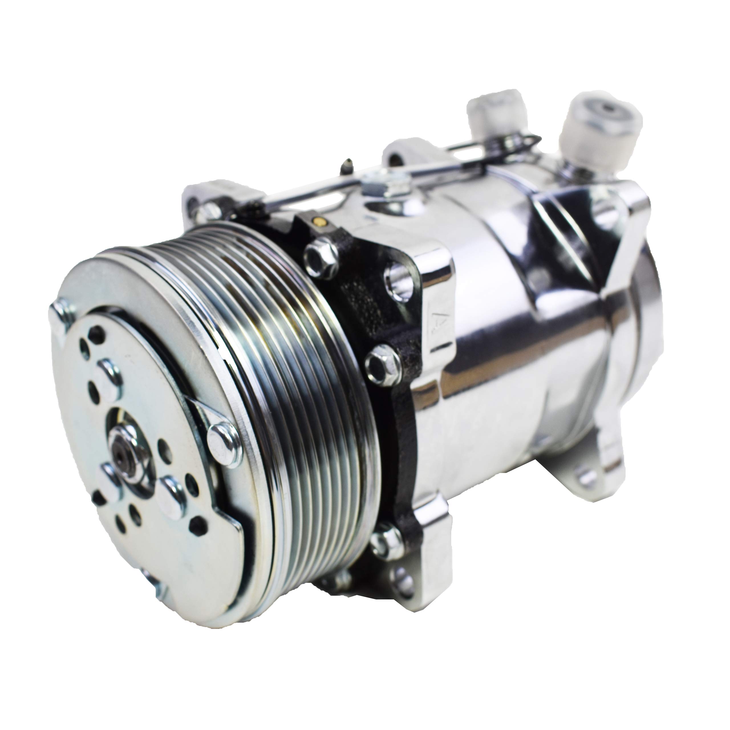 Sanden 508 Style Silver Clutch Serpentine 7 Groove Universal AC Compressor - High Performance Chrome Finish for Car & Truck Air Conditioning Systems - Perfect for Automotive Repair & AC System Upgrades