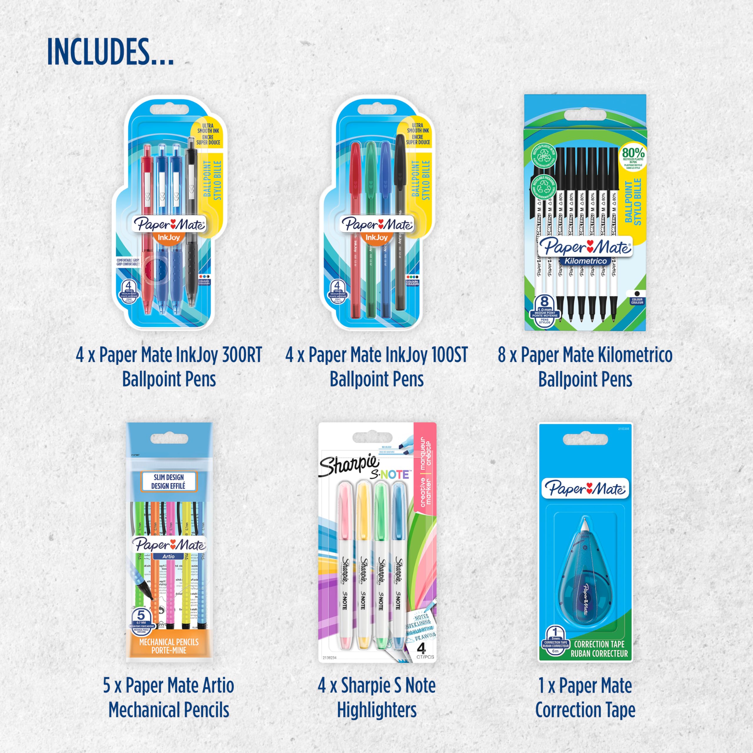 Sharpie & Paper Mate Pen Set - 26ct Ballpoint Pens, Highlighters & Pencils for School, Office