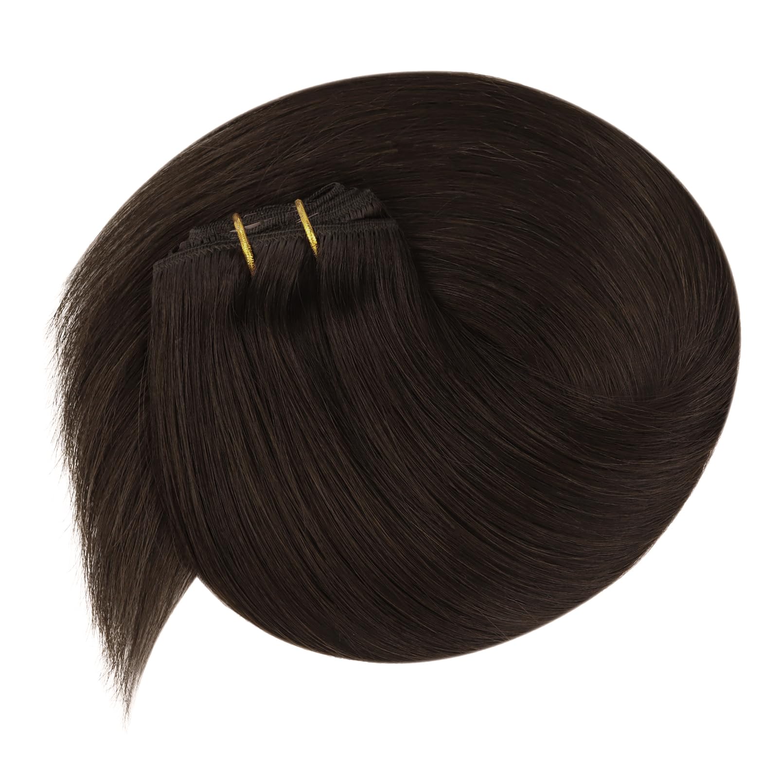 Ve Sunny Clip-in Human Hair Extensions Dark Brown 22inch 120g 7pcs - Remy Human Hair Weft for Wedding, Party & Daily Styling - Natural Looking Darkest Brown Hair Extensions for Volume & Length