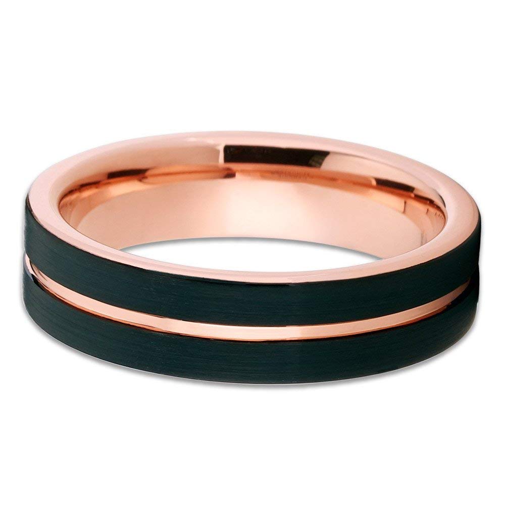 6mm Rose Gold Tungsten Wedding Band for Men & Women - Black Tungsten Carbide Ring with 18K Rose Gold Inlay - Comfort Fit Anniversary Ring with Offset Groove Design - Perfect for Weddings, Engagements & Special Occasions