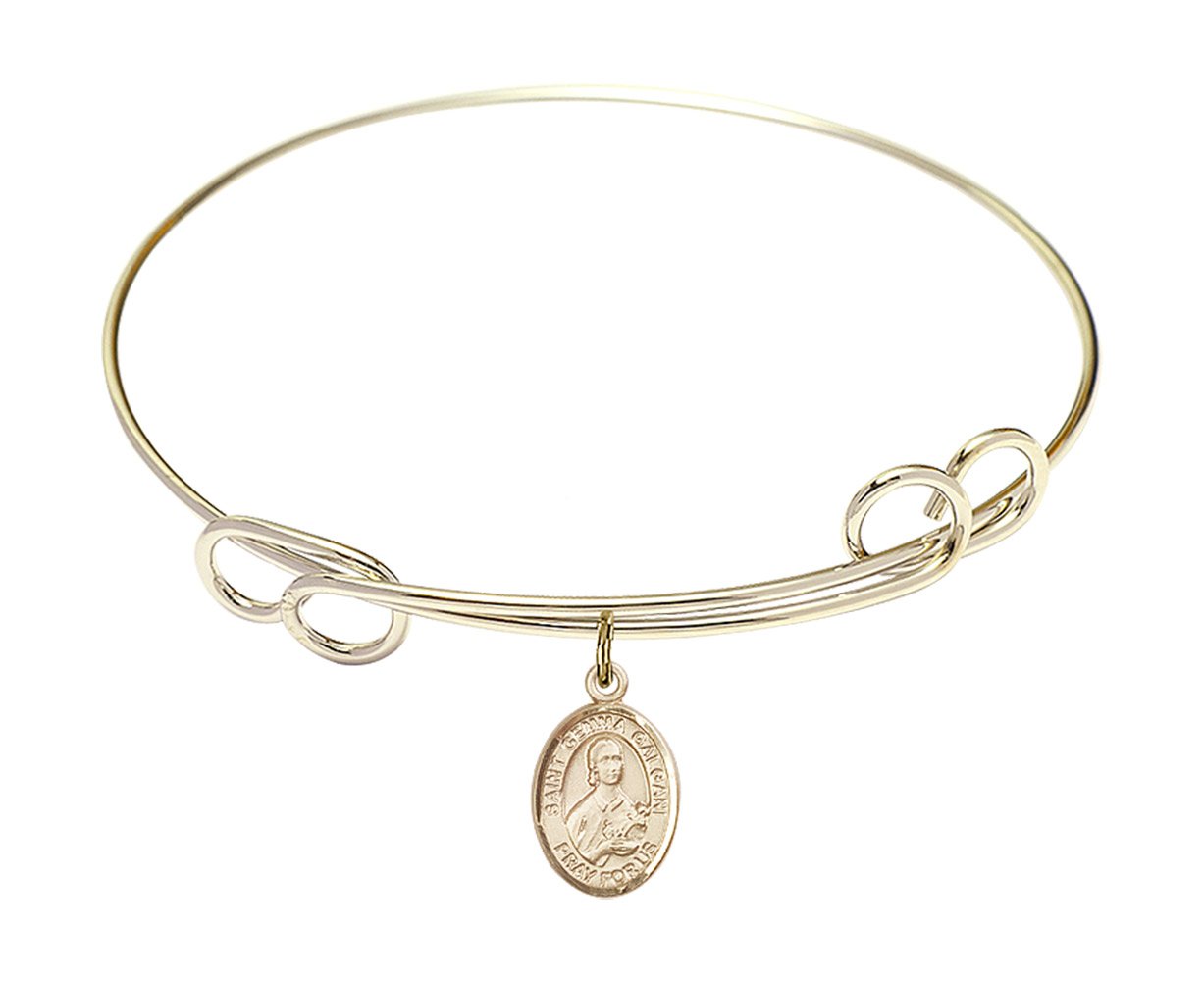 7 1/2 Inch Round Double Loop Bangle Bracelet with St. Gemma Galgani Charm - Elegant Religious Jewelry for Women, Perfect for Church, Weddings & Everyday Faith Wear