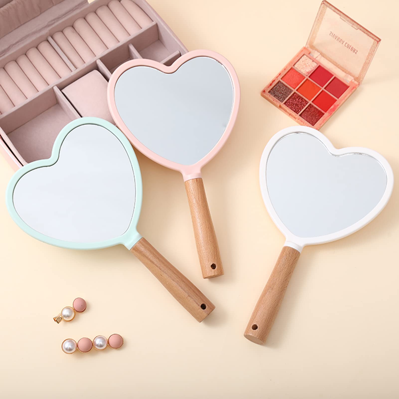 Eaoundm Handheld Wooden Makeup Mirror - Compact 5.5