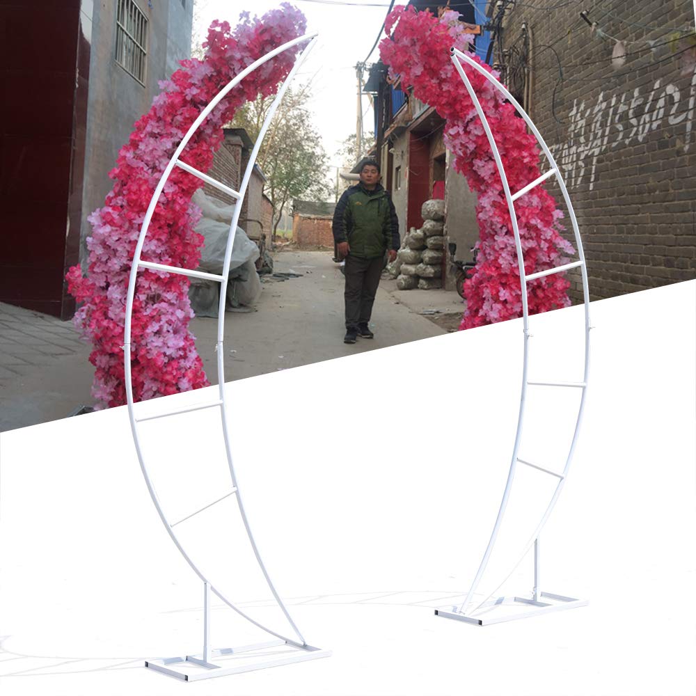 White Metal Wedding Arch Stand - 2PCS Moon Floral Backdrop for Wedding Party & Home Decor