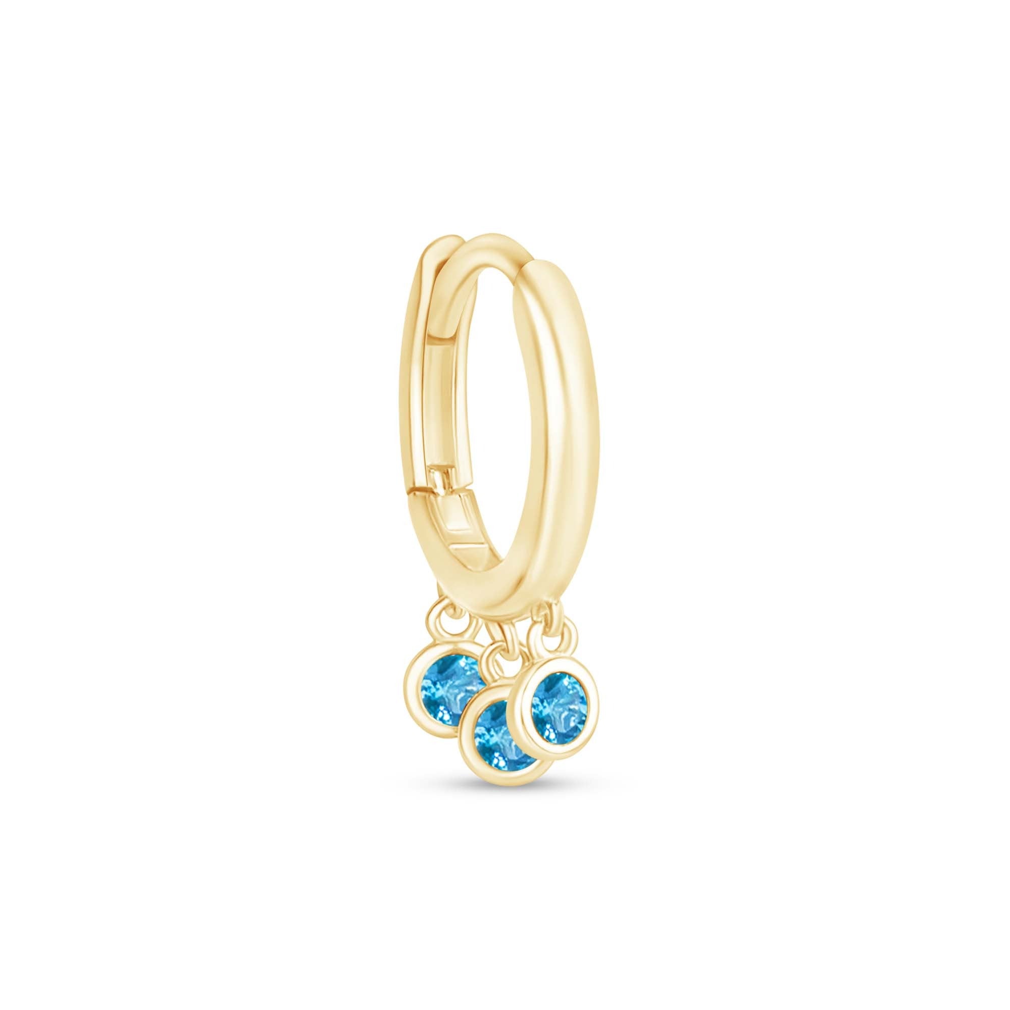 14K Yellow Gold Blue Topaz Charm Hoop Earrings for Women - Elegant Dangle Earrings for Parties, Weddings & Everyday Wear