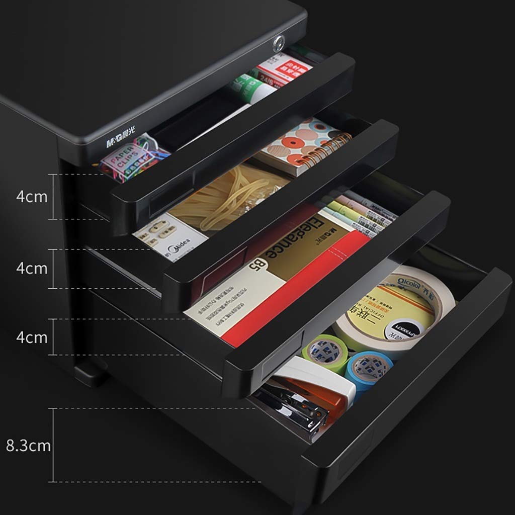 Locking 4-Tier Plastic File Cabinet - A4 Document Storage Organizer with Large Capacity for Office & Home Use | Grey Desktop File Box for Papers, Folders & Office Supplies