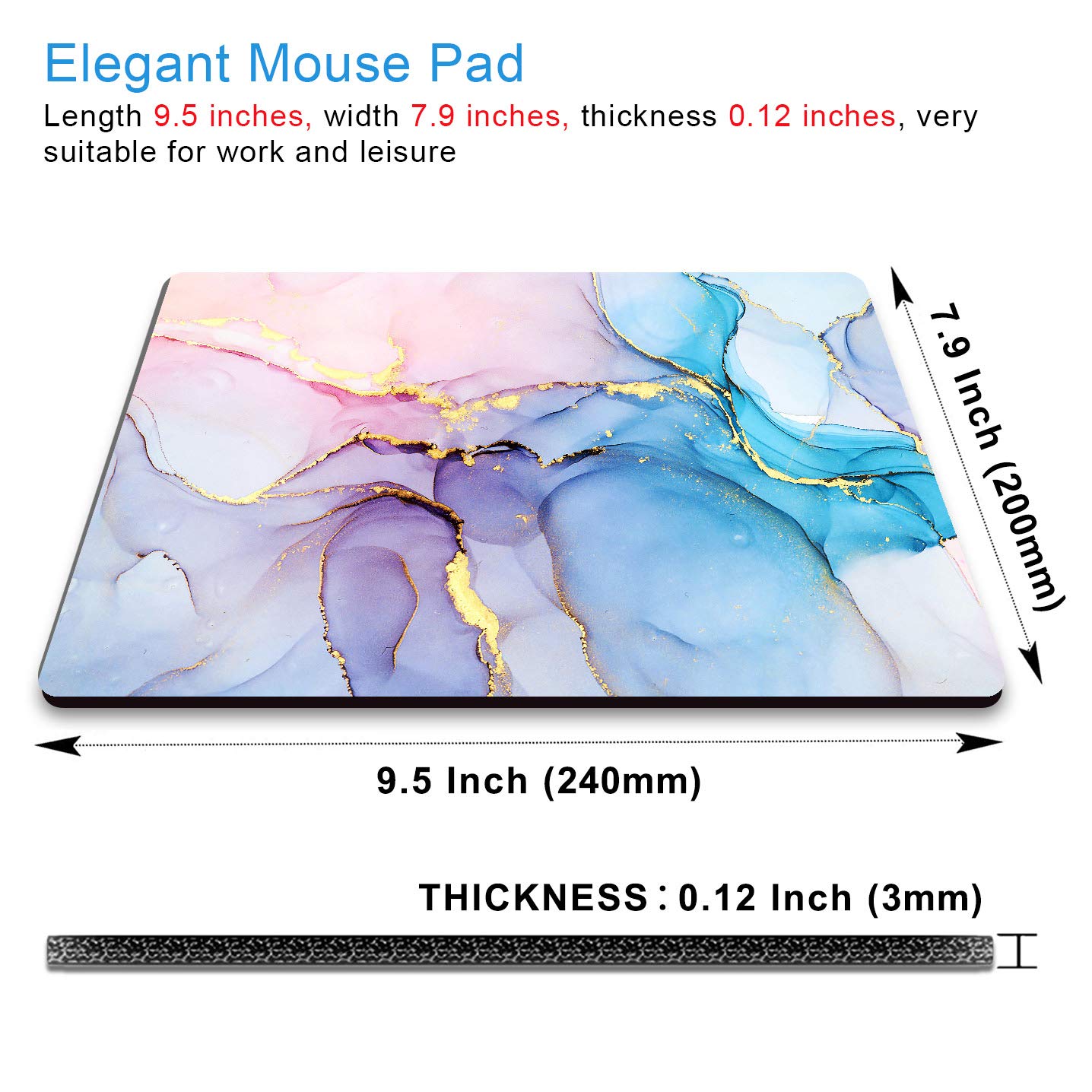 IMAYONDIA Blue Pink Ink Marble Mouse Pad - Non-Slip Rubber Base, Waterproof Office Mouse Mat with Custom Design, 9.5 x 7.9 Inch Desktop Golden Marbling Mousepad for Women - Perfect for Work, Gaming & Home Office Use
