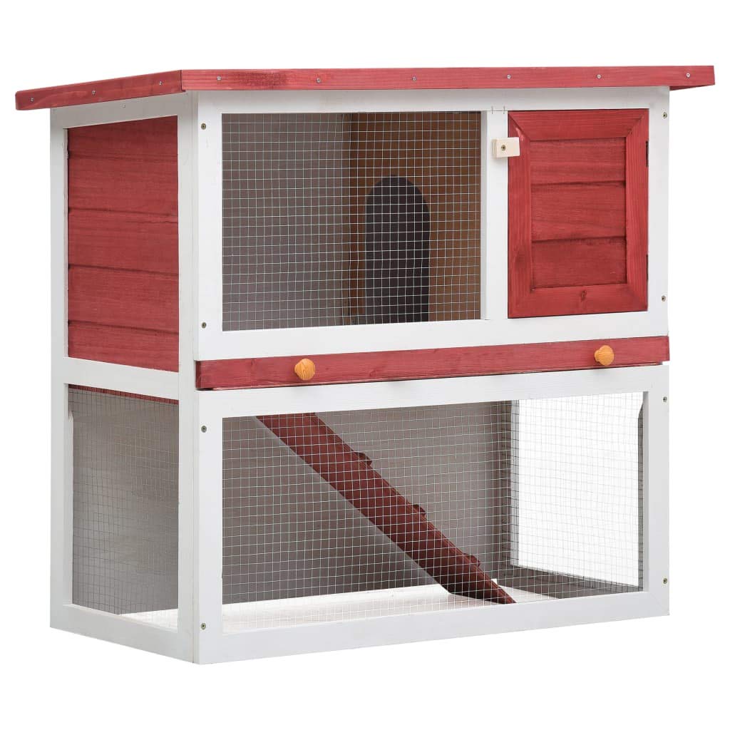 2-Tier Rabbit Hutch with Pull-Out Tray & Ramp - Outdoor Wooden Chicken Coop for Bunnies, Hens, Guinea Pigs - Small Animal Cage 35.4
