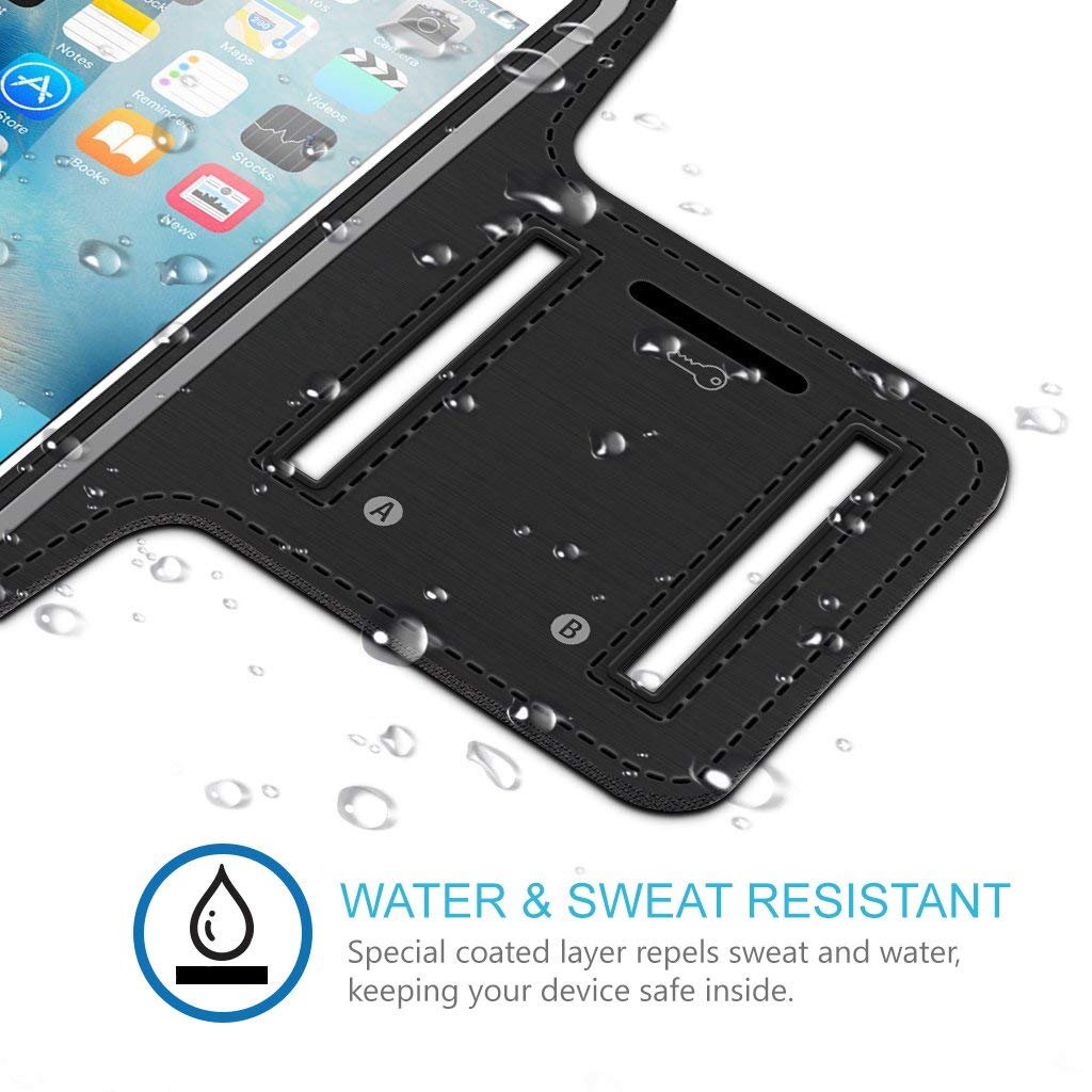 Stretchable Running Armband for iPhone 16/15/14/13/12/11/XR (Up to 7.1 Inch) - Secure Phone Holder with Key Pocket - Perfect for Jogging, Gym Workouts & Outdoor Activities - Black