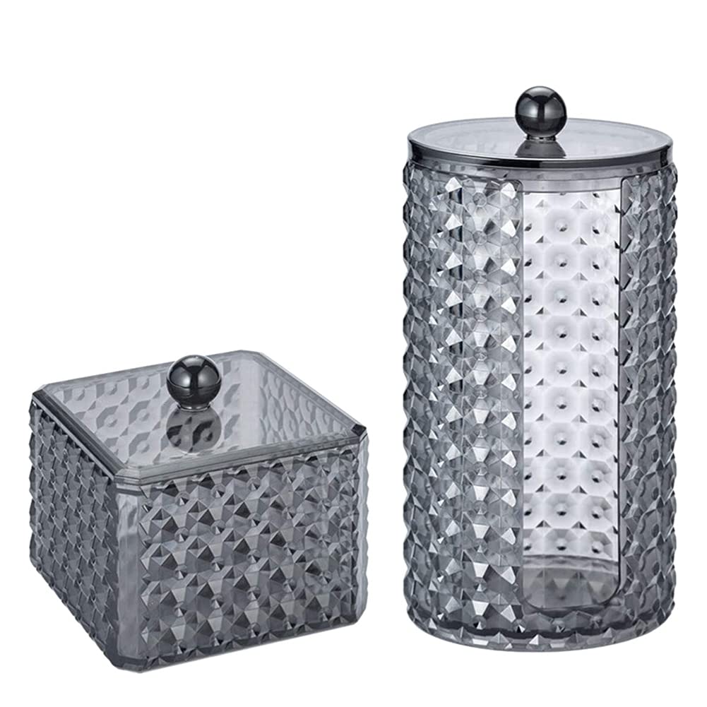 Eioflia Acrylic Cotton Pads Holder with Lid - 2 Pack Makeup Organizer for Cotton Balls & Swabs | Bathroom & Vanity Storage Container | Perfect for Cosmetic Organization and Travel Essentials