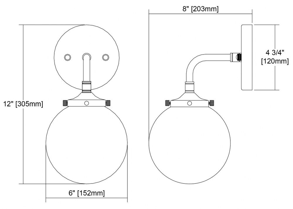 Matte Black or Polished Nickel Round Glass Globe Candelabra Wall Sconce - 6x12 Inches Clear Glass & Steel Candle Holder - Perfect for Dining Room, Bedroom, and Hallway Lighting Decor