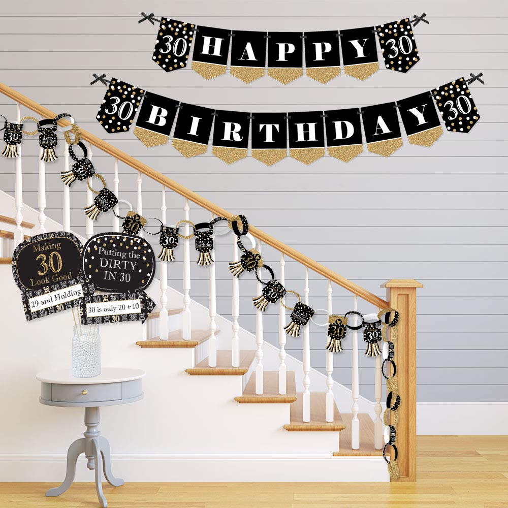 Big Dot of Happiness 30th Birthday Party Decorations Kit - Gold Banner & Photo Booth Props - Adult Birthday Supplies - Perfect for Milestone Celebrations & Themed Parties
