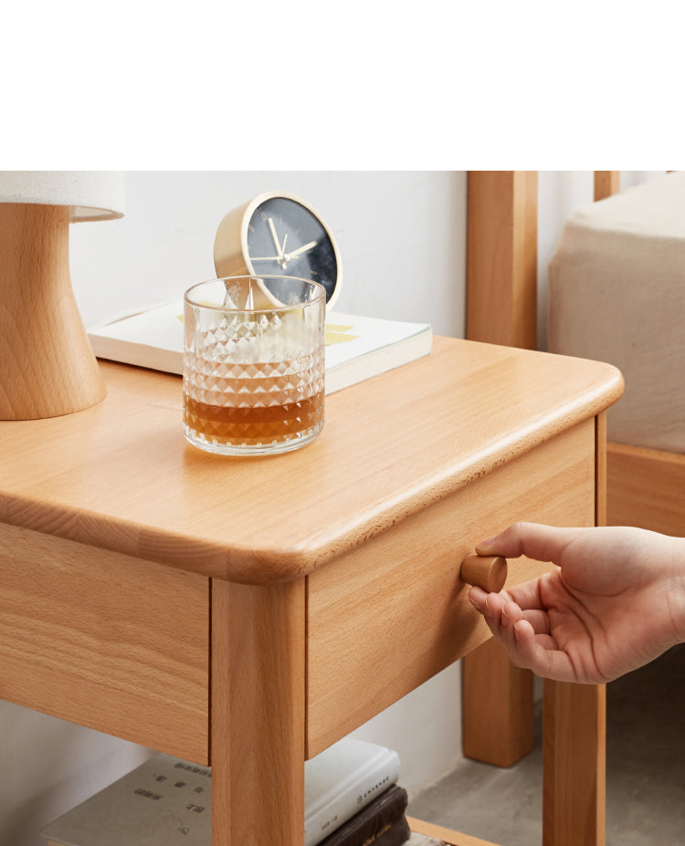 Solid Wood Nightstand - Beech & Pine Bedside Table for Bedroom, Modern & Rustic End Table with Storage Shelf - Perfect for Bedroom, Living Room, or Office