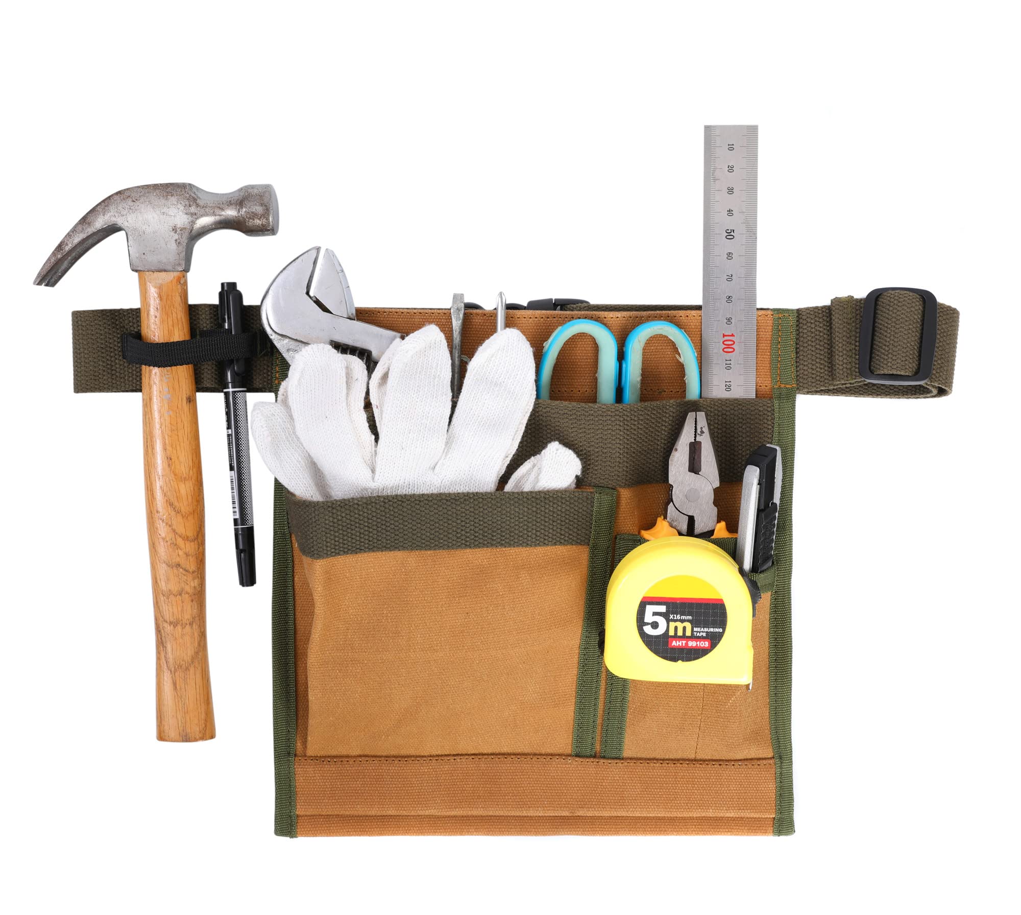 Heavy Duty 16OZ Waxed Canvas Tool Bag - Adjustable Waist Pouch for Repair & Construction Work - Durable Multifunctional Tool Organizer for Electricians, Carpenters & DIY Projects