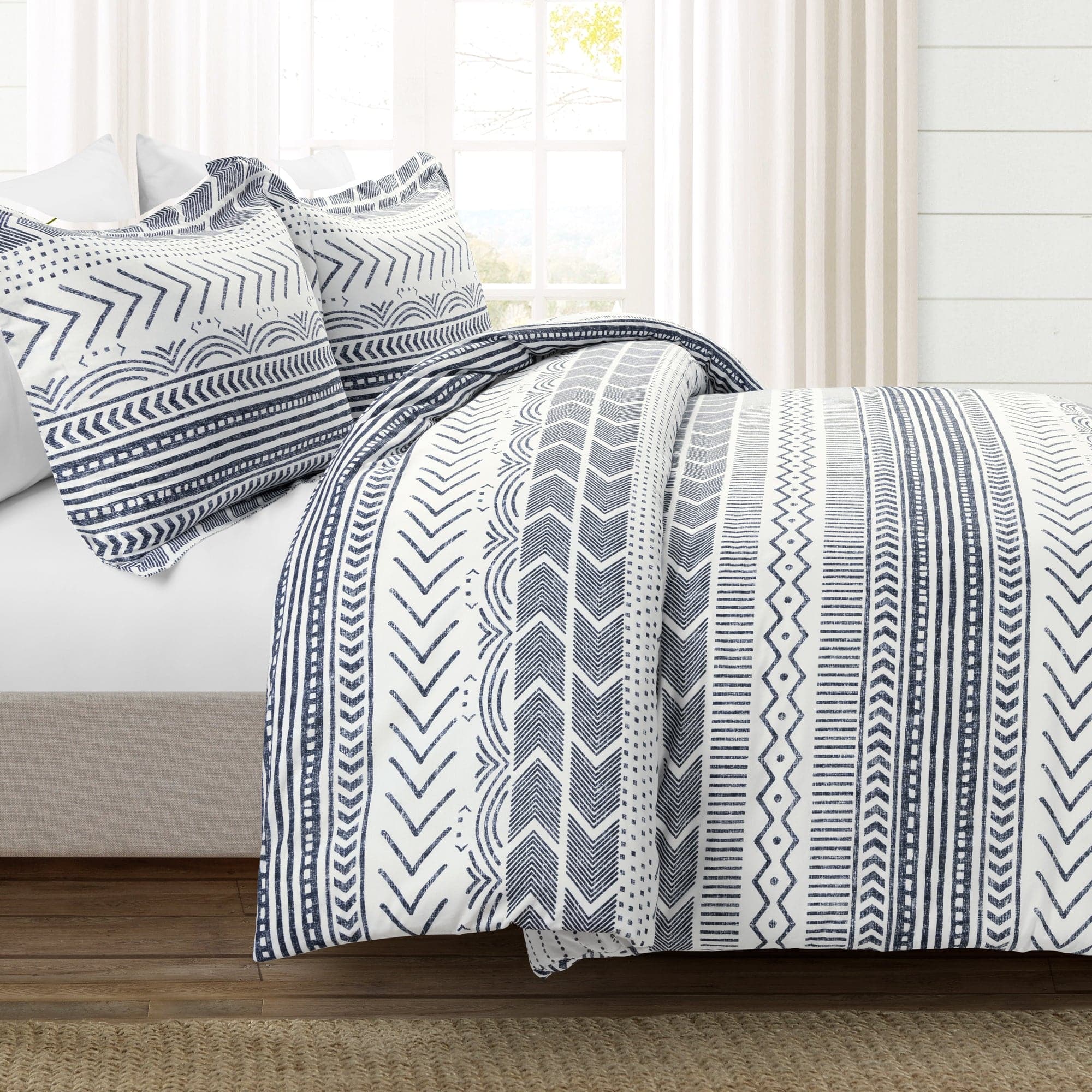 Hygge Geo Reversible Cotton Duvet Cover 3 Piece Set - Soft & Breathable Bedding Set for All Seasons - Perfect for Master Bedroom, Guest Room & Dorm Decor