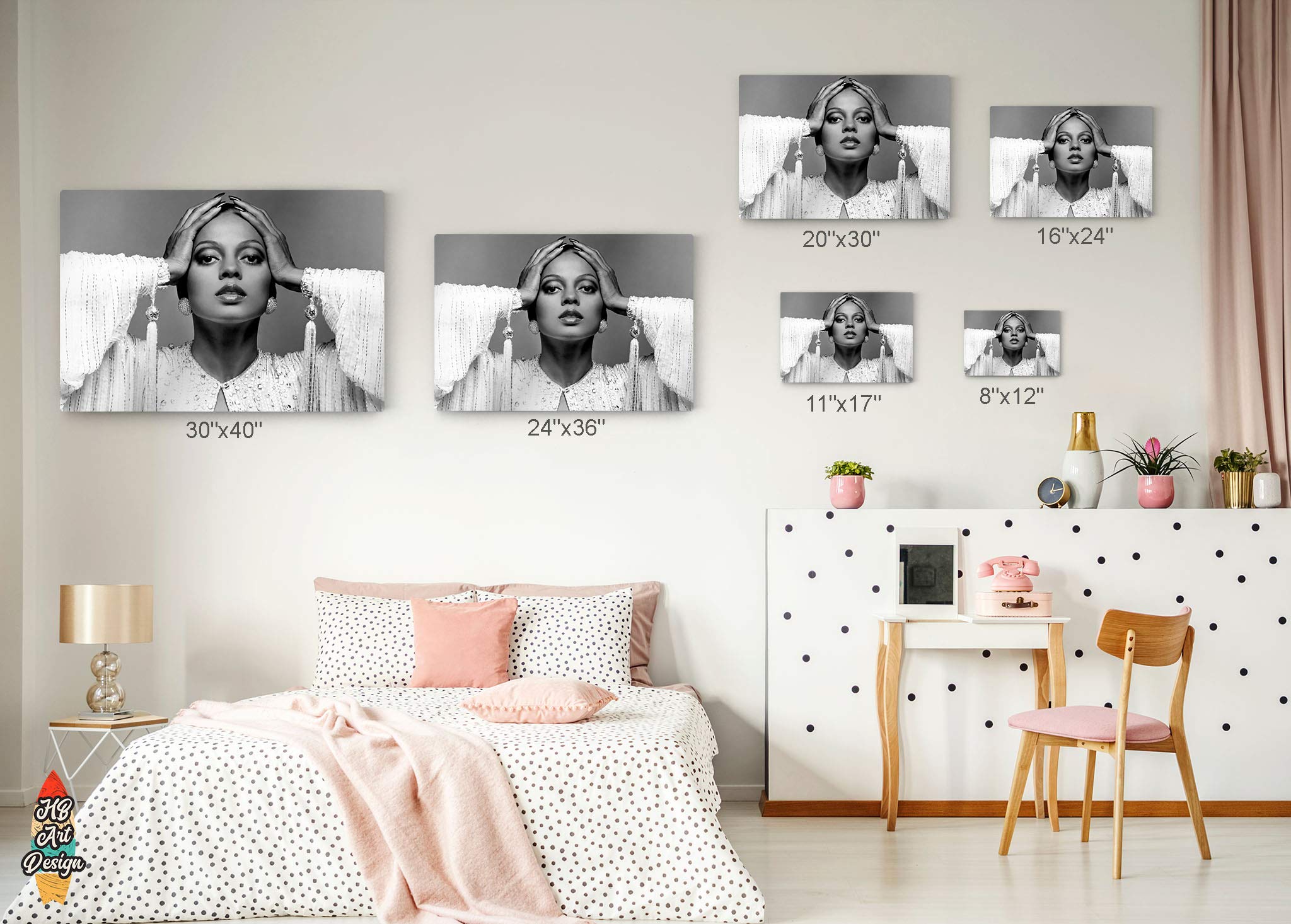 Diana Ross in Fancy White Dress - Black & White Metal Wall Art Print | African American Icon Artwork | Living Room & Bedroom Decor | USA Made 16x24 | Perfect for Home, Office & Gift Giving