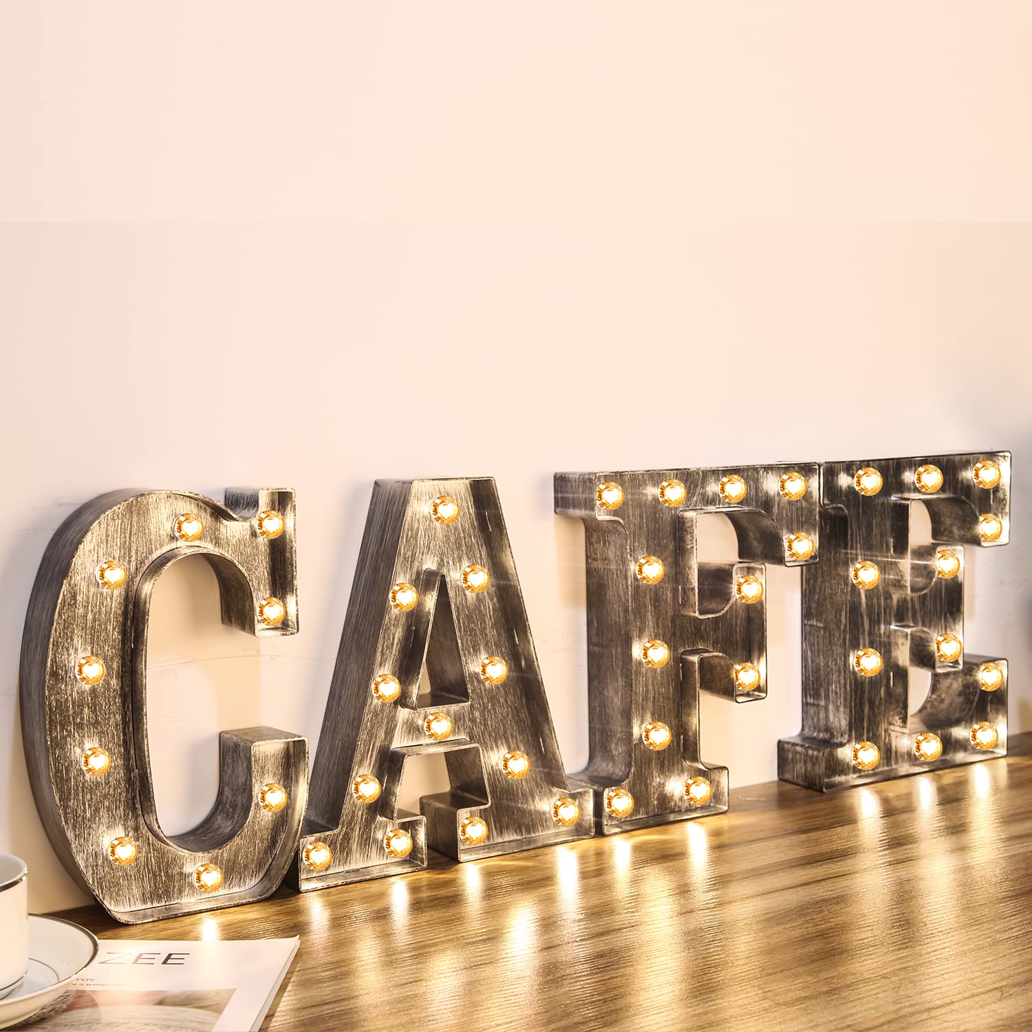 Brushed Silver Gray LED Letter Lights - Battery Powered Light Up Sign for Wedding, Birthday Party, Christmas Decor - Perfect for Home Bar, Night Light, and Festive Events