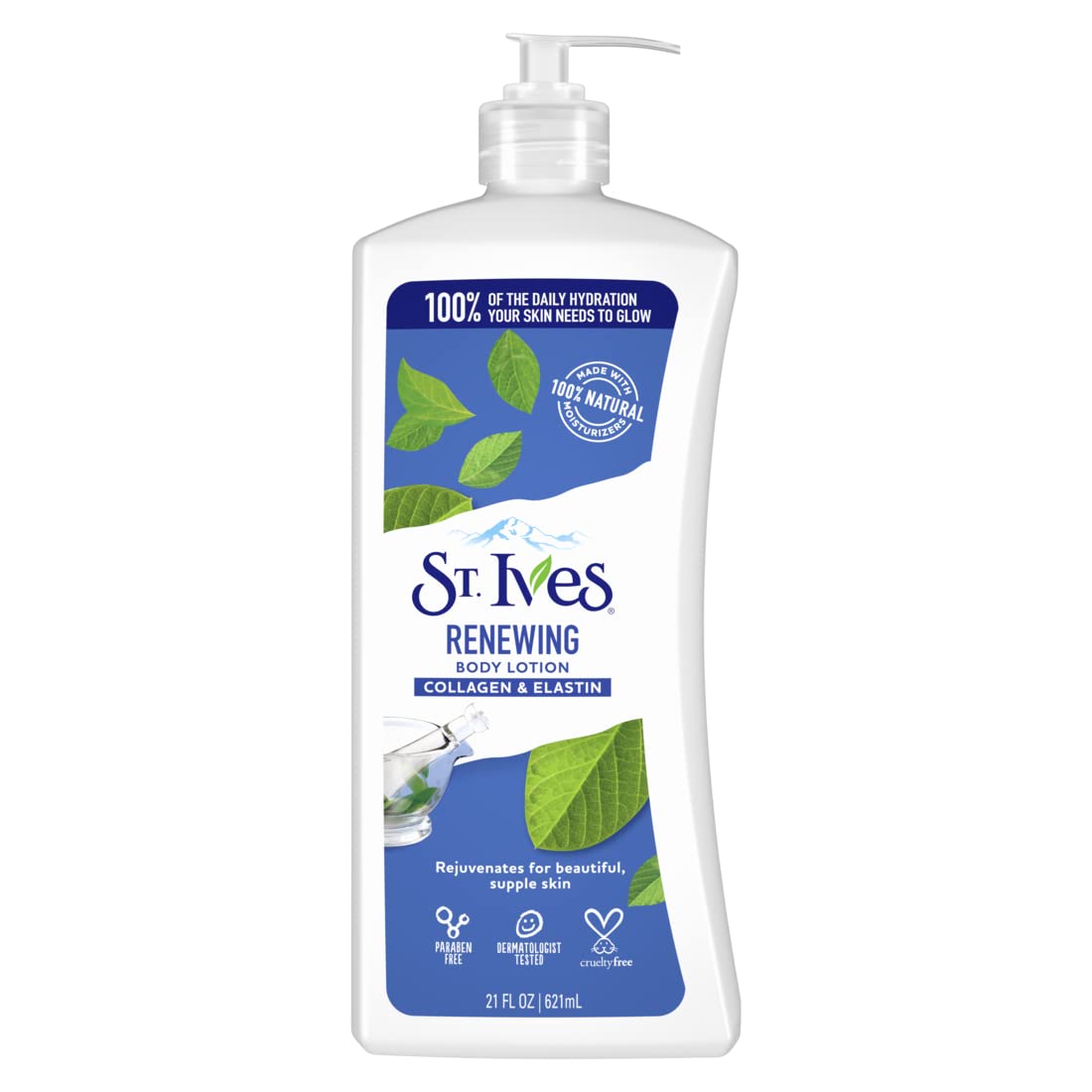 St. Ives Renewing Hand & Body Lotion with Pump - Daily Moisturizer with Collagen & Elastin for Dry Skin | 100% Natural Moisturizers | 21 fl oz, 4 Pack | Perfect for Women's Daily Skincare Routine & Gift Sets