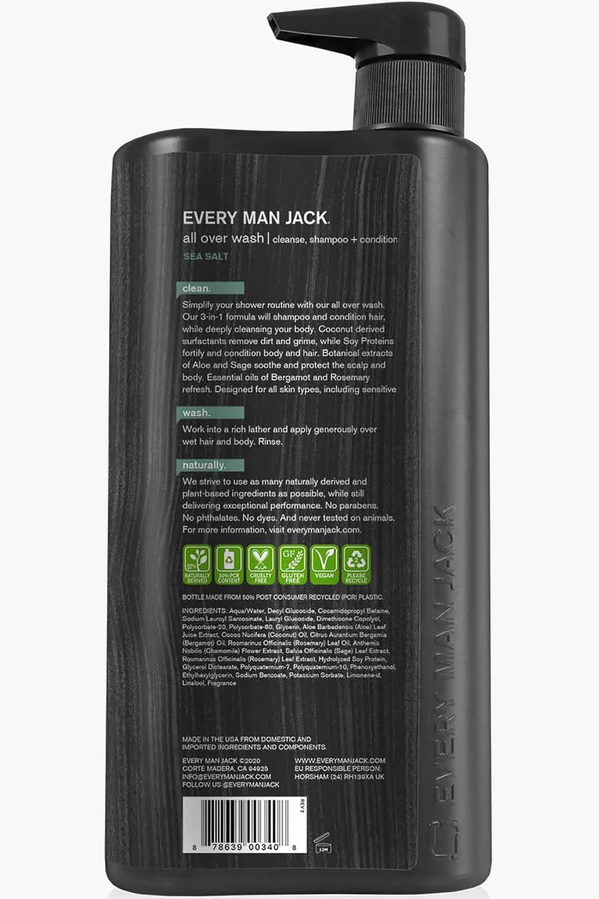 EVERY MAN JACK Sea Salt All Over Body Wash for Men, 32 Fl Oz - Refreshing Shower Gel with Natural Ingredients for Daily Hydration & Skin Care - Perfect for Gym, Travel & Post-Workout Use