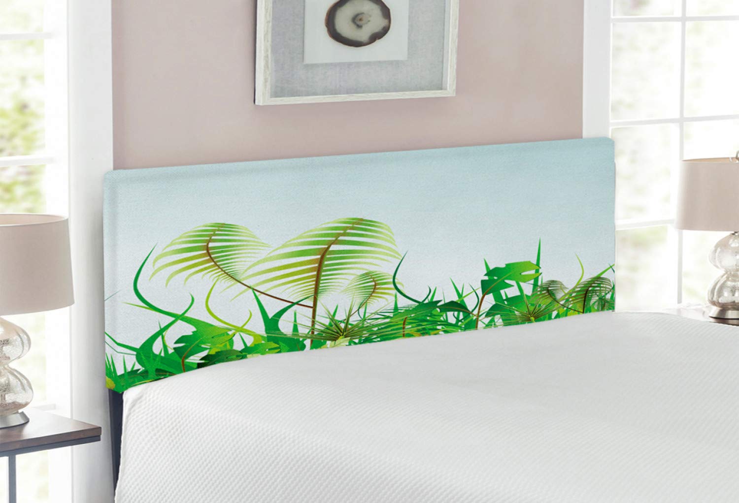Ambesonne Rainforest Headboard - Full Size Upholstered Bed Headboard with Memory Foam, Green Blue Botanical Landscape Print for Bedroom Decor | Nature-Themed Bedroom Accent for Home, Guest Room & Vacation Rental