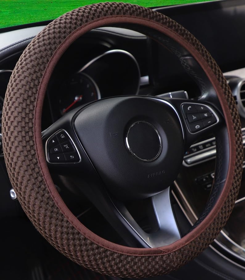 Premium Hiflyer Universal Car Steering Wheel Cover 14.5-15 Inch - Soft Microfiber for Women & Men - Brown Interior Car Accessory - Perfect for Daily Commute & Long Road Trips