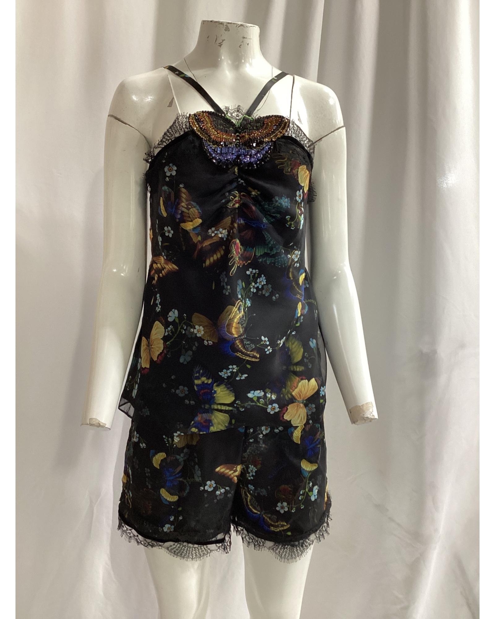 Butterfly Print Silk Pajama Set for Women - Soft Luxury Sleepwear with Floral Design - Perfect for Relaxing at Home, Spa Days & Romantic Getaways