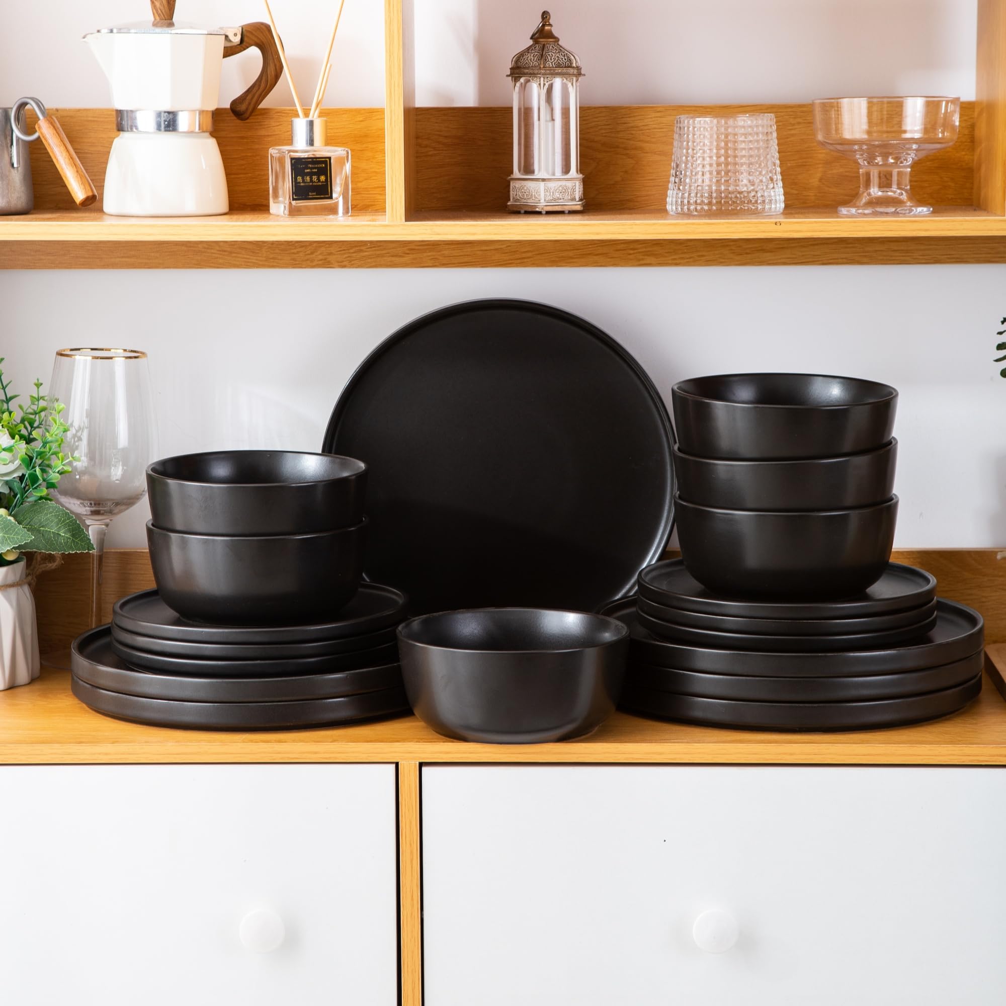 AmorArc 18pc Stoneware Dinnerware Set for 6 - Chip Resistant Plates & Bowls | Dishwasher Safe | Perfect for Family Dining