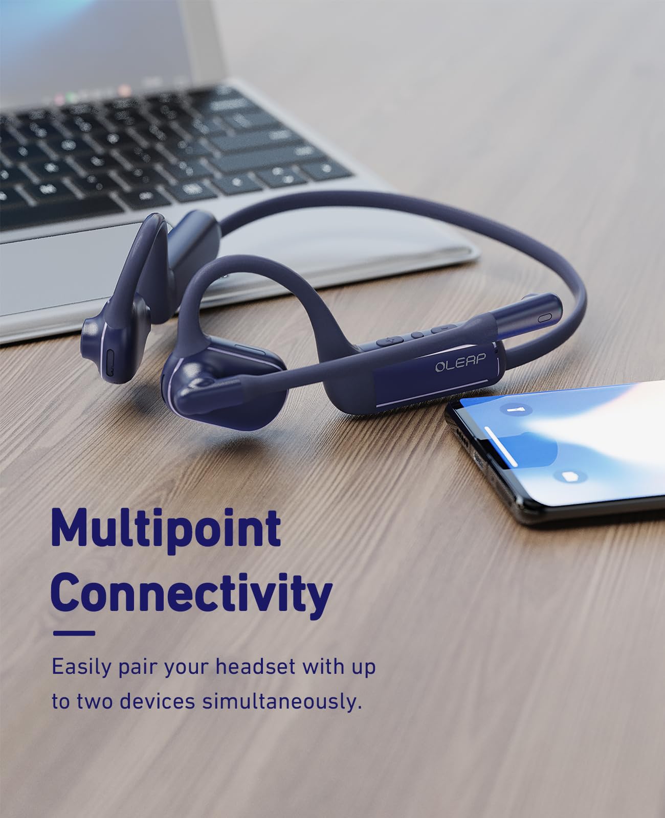Pilot P200b Pro Open Ear Wireless Bluetooth Headphones with 50dB ENC Noise Cancelling & Charging Stand - Perfect for Office Calls, Gaming & Outdoor Activities